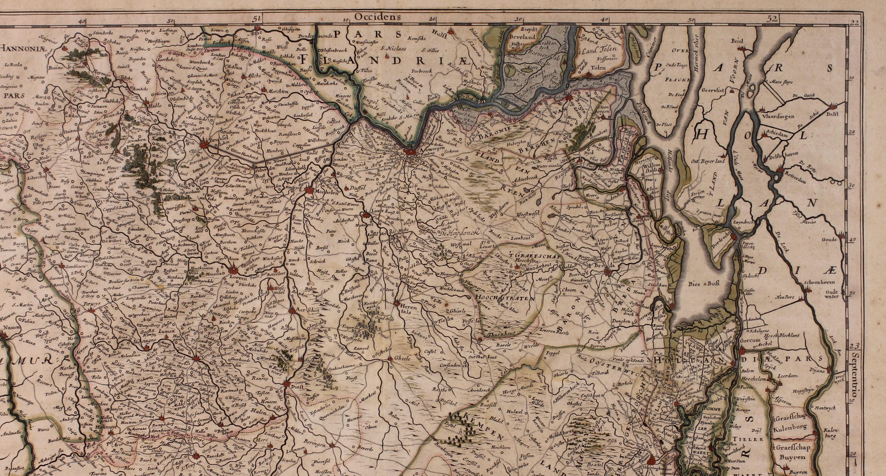 Carte ancienne de Brabantia Ducantus par Bleau, vers 1640 Bon état - En vente à Brussels, Brussels