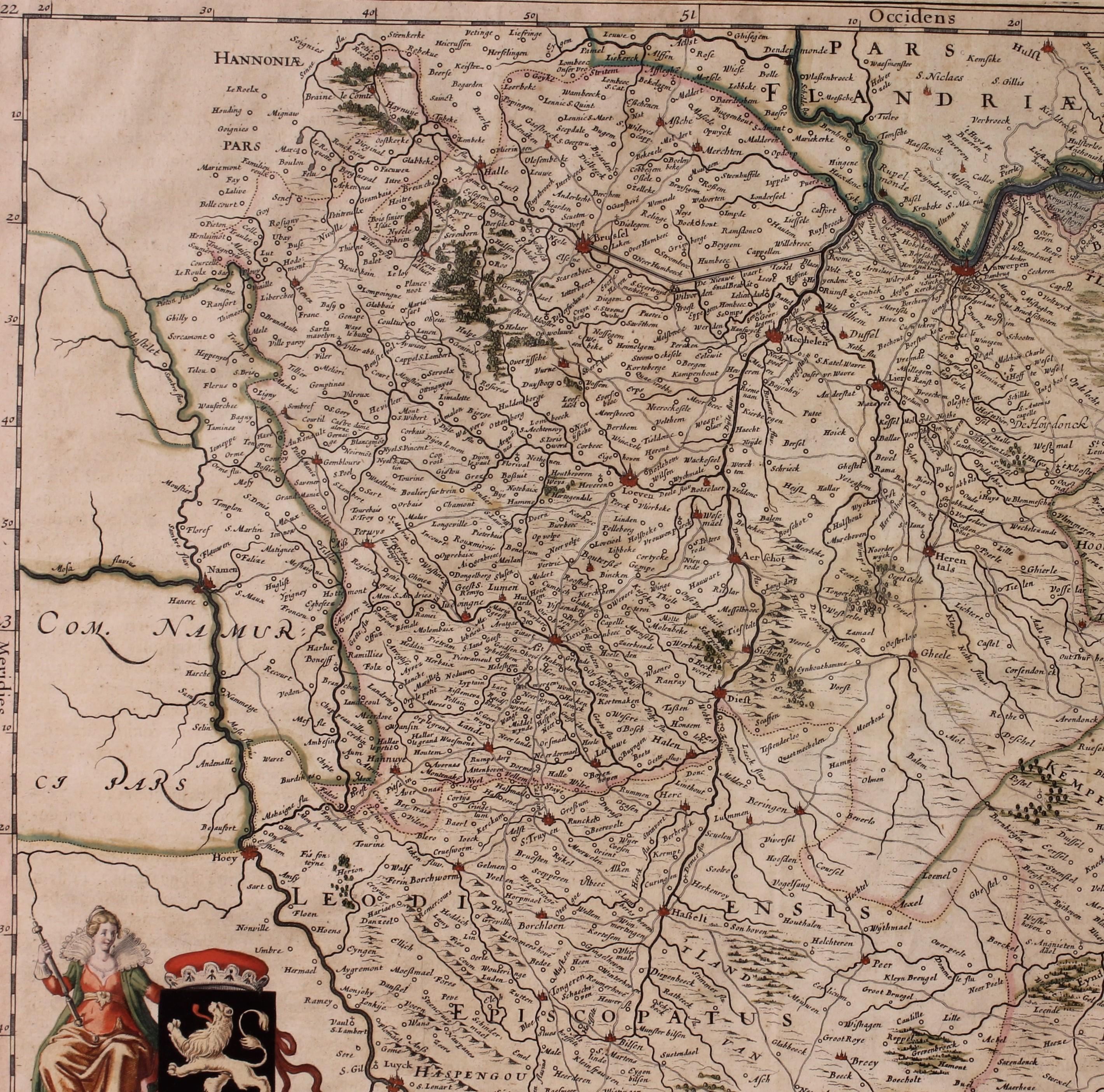 XVIIIe siècle et antérieur Carte ancienne de Brabantia Ducantus par Bleau, vers 1640 en vente