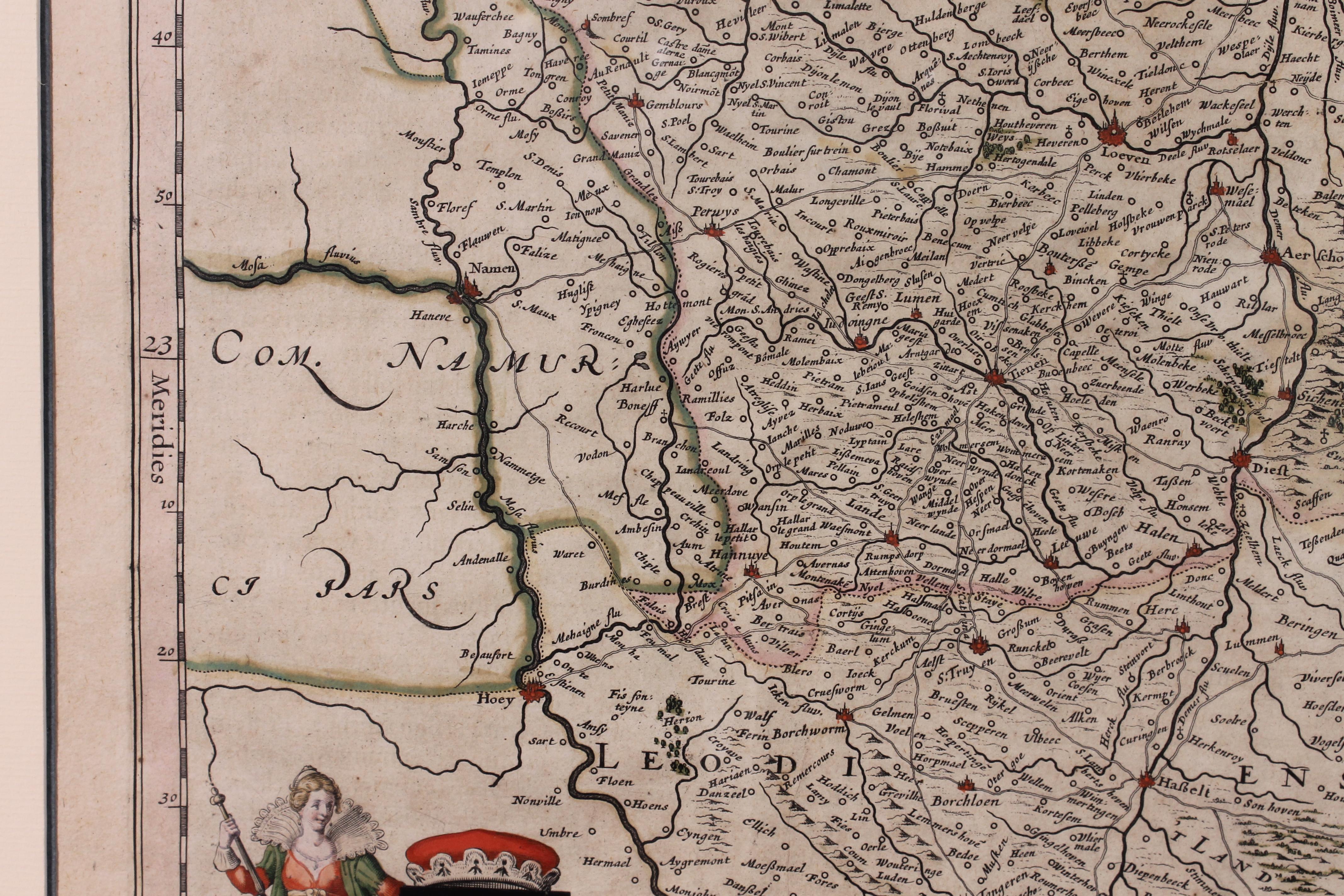 Papier Carte ancienne de Brabantia Ducantus par Bleau, vers 1640 en vente