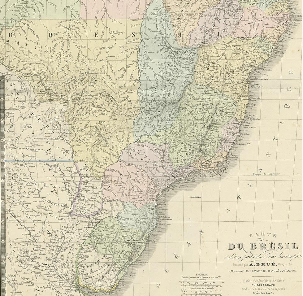 19th Century Antique Map of Brazil by Levasseur '1875' For Sale