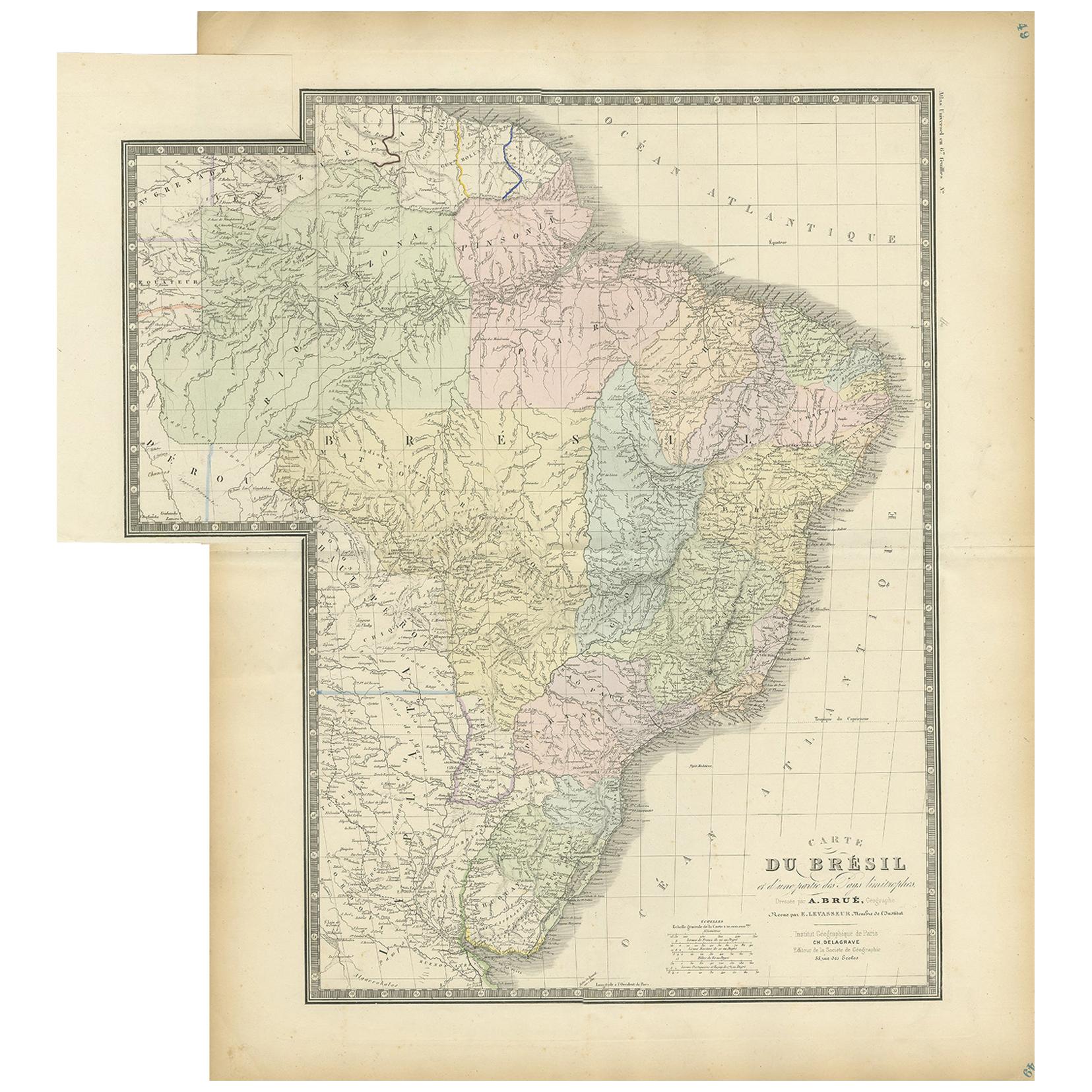 Antike Karte von Brasilien von Levasseur „1875“ im Angebot
