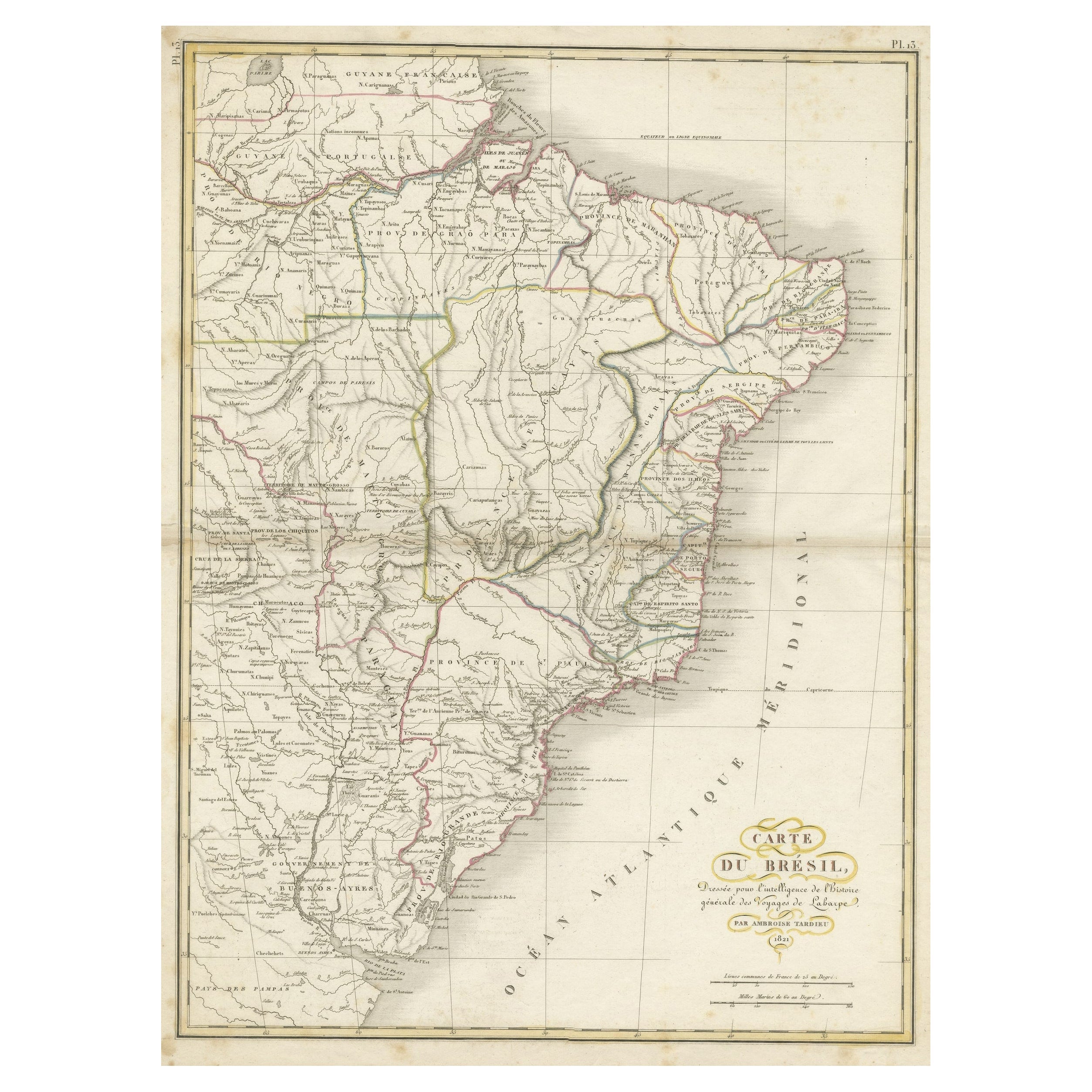 Carte ancienne du Brésil s'étendant du Sud au Mouth du Rio de la Plata
