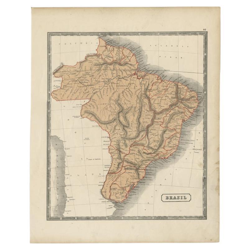 Antique Map of Brazil, Including Part of Colombia, Peru and Chili, c.1880 For Sale