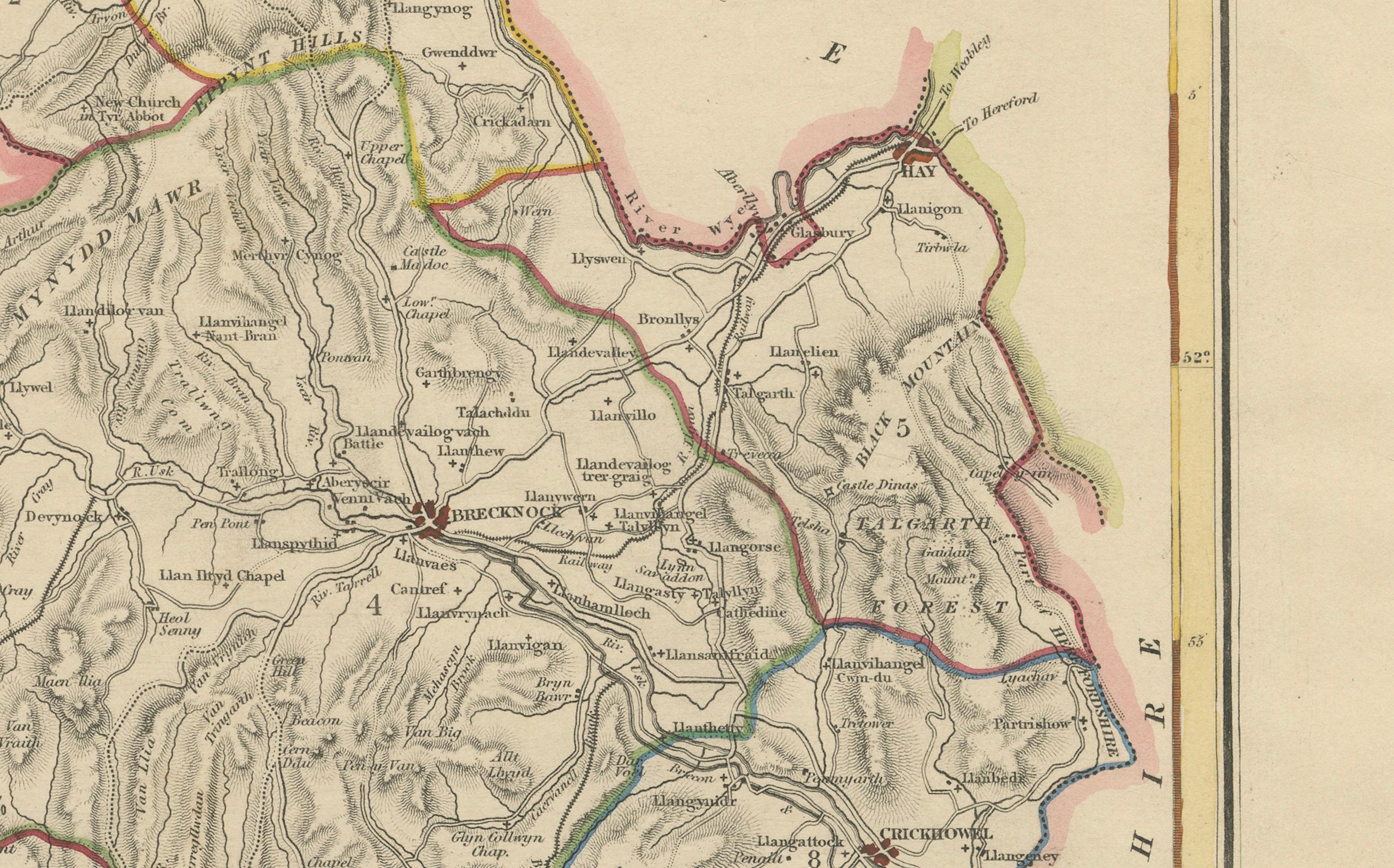 Britannique Carte ancienne du Brecknockshire, Pays de Galles par Wales and Wales, c.1831-1840 en vente