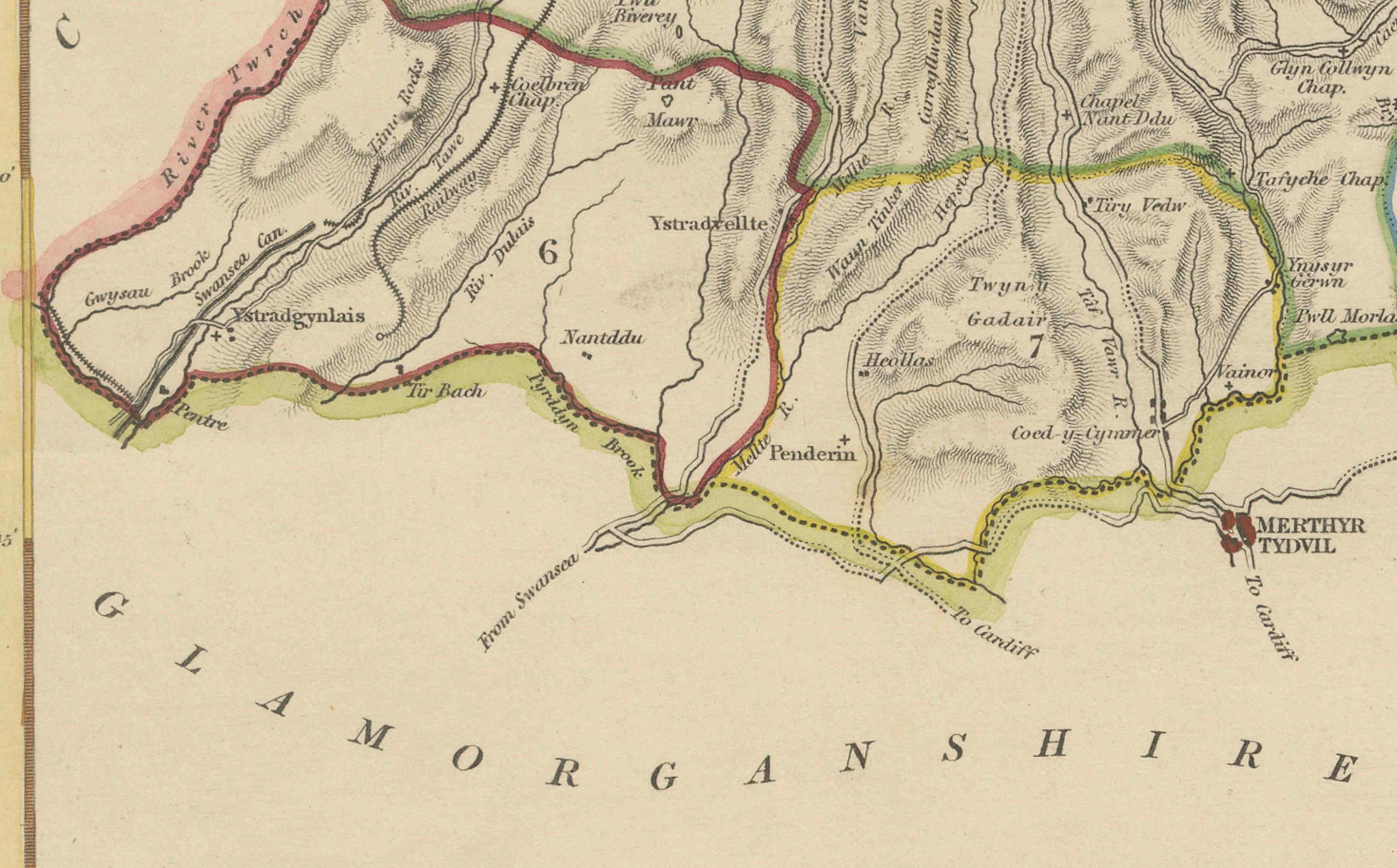 Milieu du XIXe siècle Carte ancienne du Brecknockshire, Pays de Galles par Wales and Wales, c.1831-1840 en vente