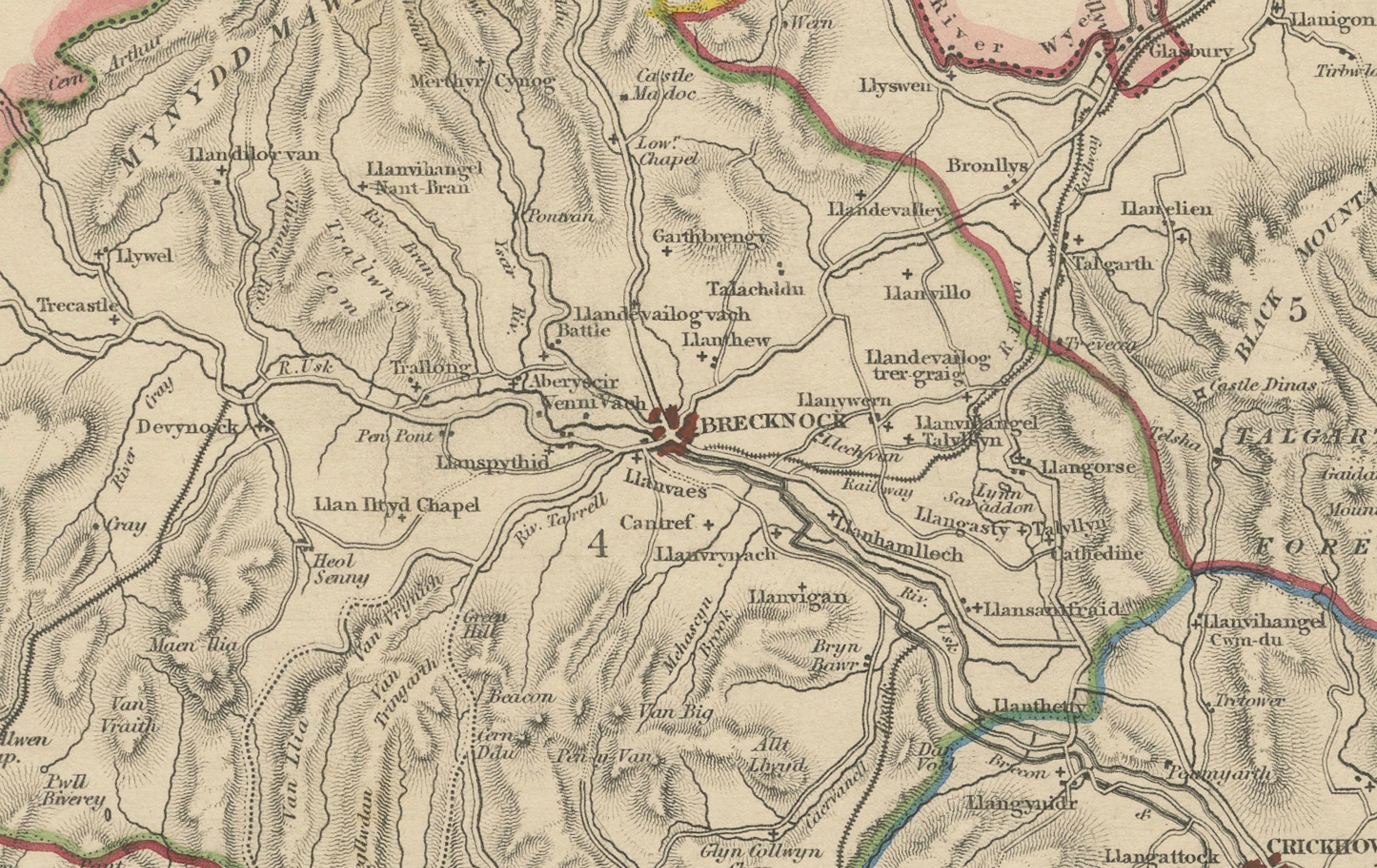 Papier Carte ancienne du Brecknockshire, Pays de Galles par Wales and Wales, c.1831-1840 en vente