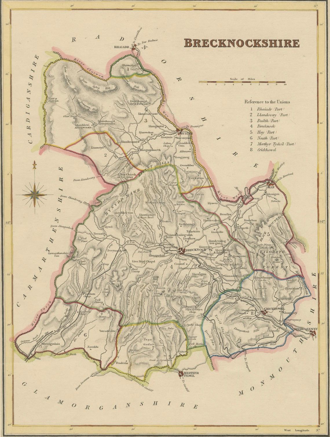 Carte ancienne du Brecknockshire, Pays de Galles par Wales and Wales, c.1831-1840 en vente 1