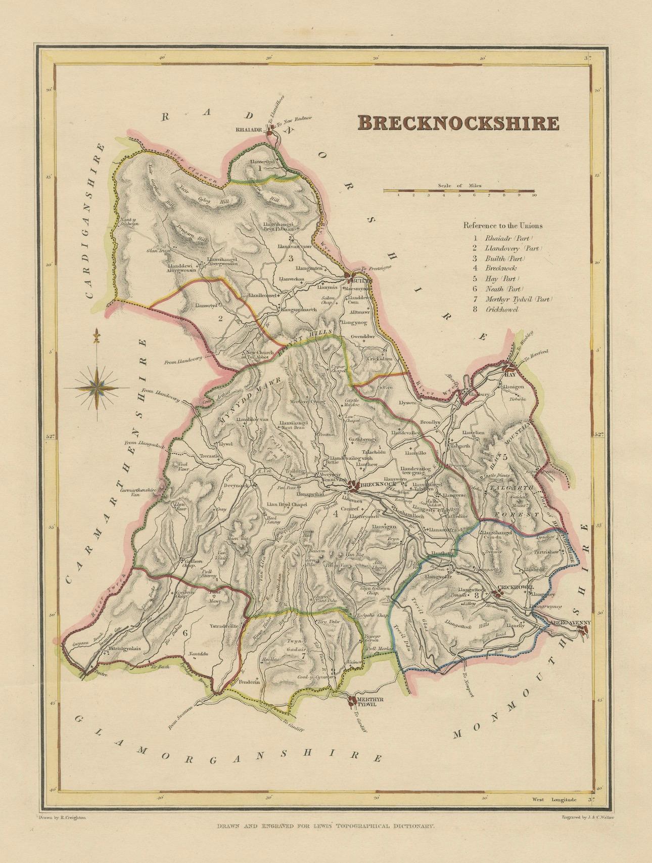 Carte ancienne du Brecknockshire, Pays de Galles par Wales and Wales, c.1831-1840 en vente 2