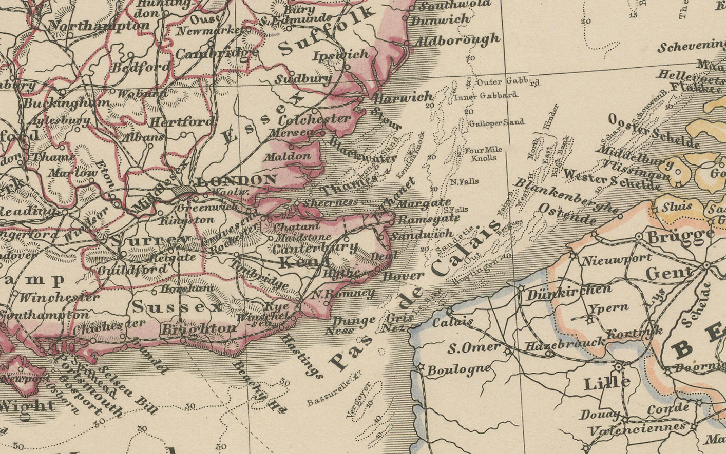 Mapa antiguo de las Islas Británicas y el Mar del Norte de Stülpnagel, 1856

Este detallado mapa de 1856 titulado *
