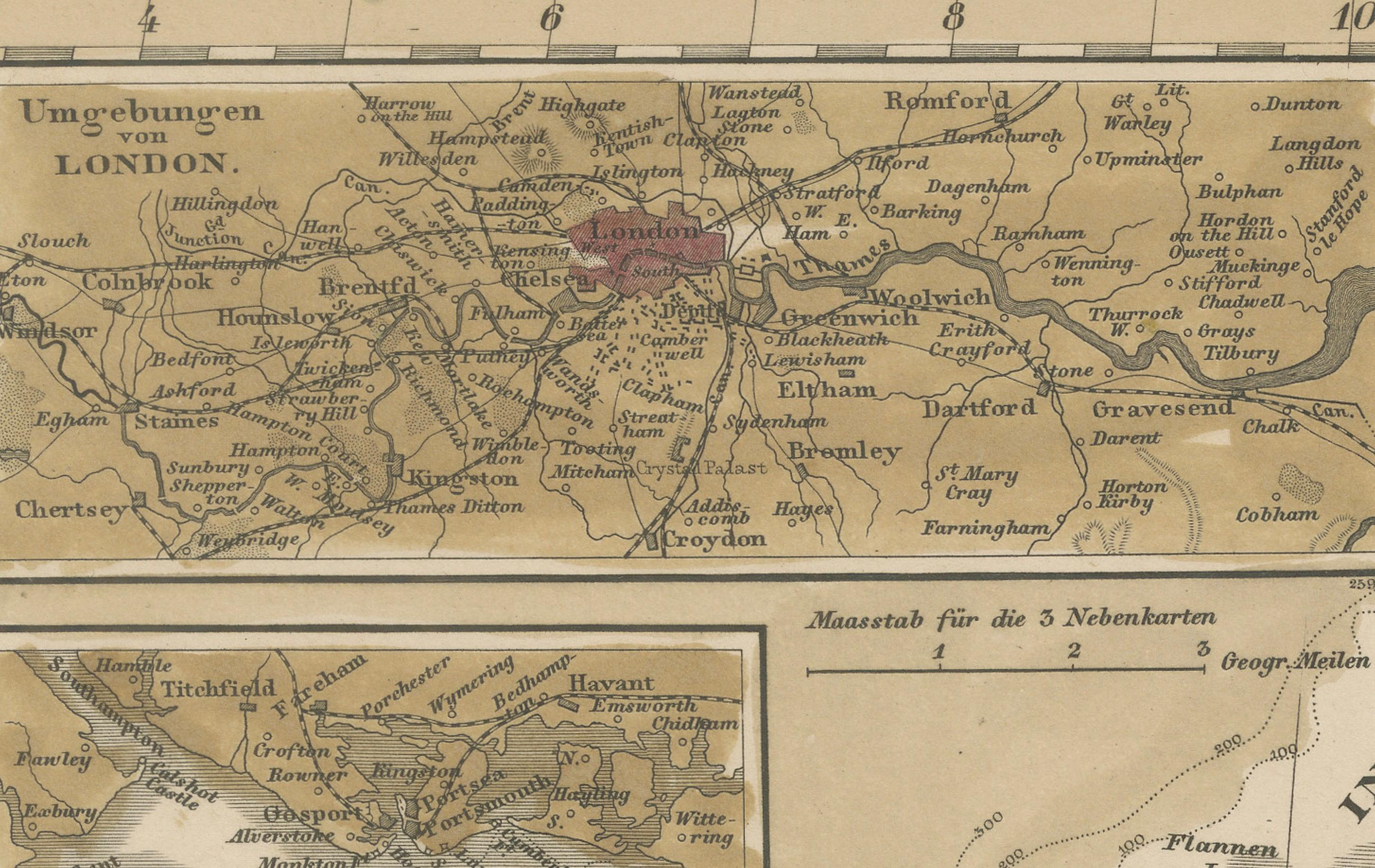 Mapa antiguo de Gran Bretaña e Irlanda con detalle del Mar del Norte - 1856 Stülpnagel en venta 1