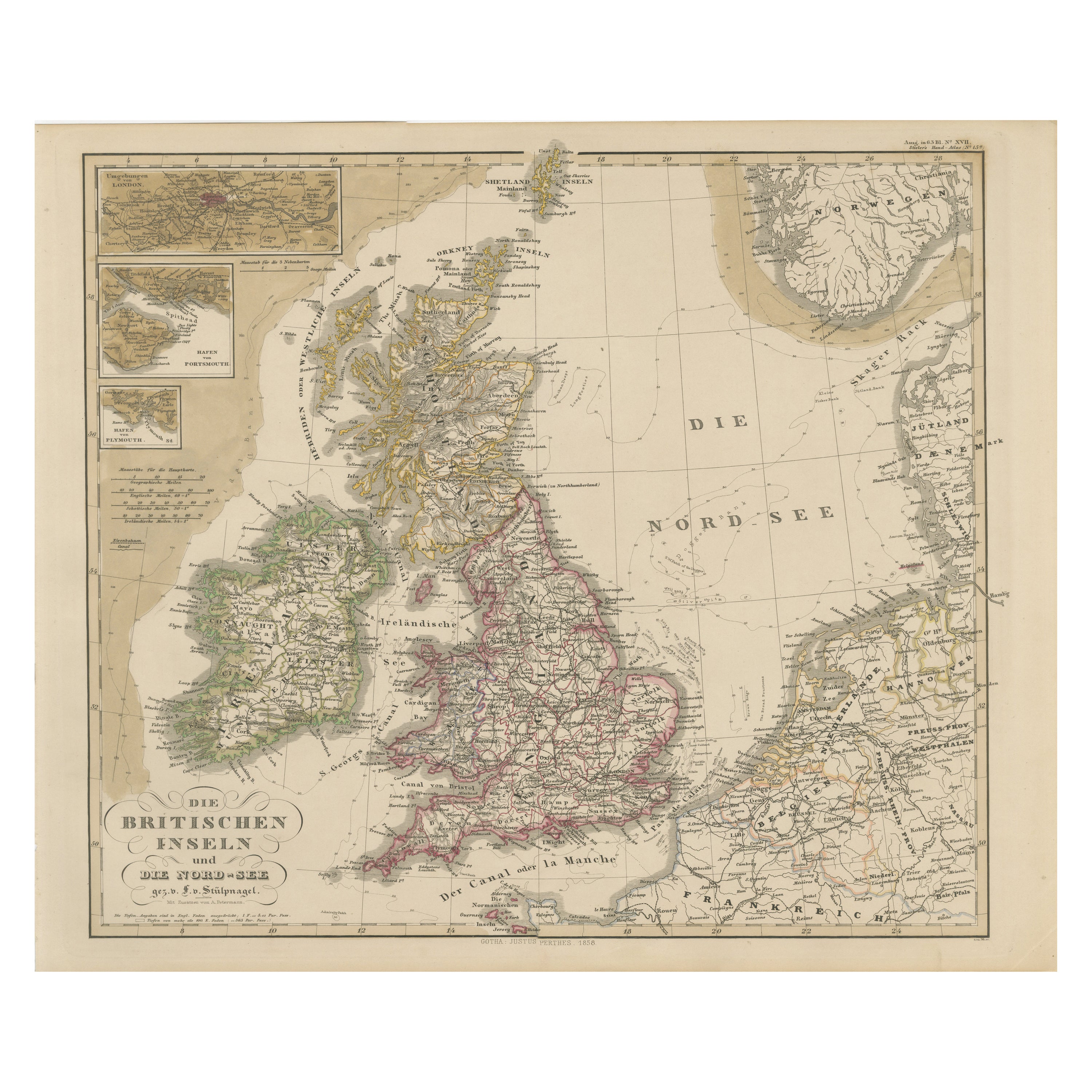 Antique Map of Britain & Ireland with North Sea Detail – 1856 Stülpnagel