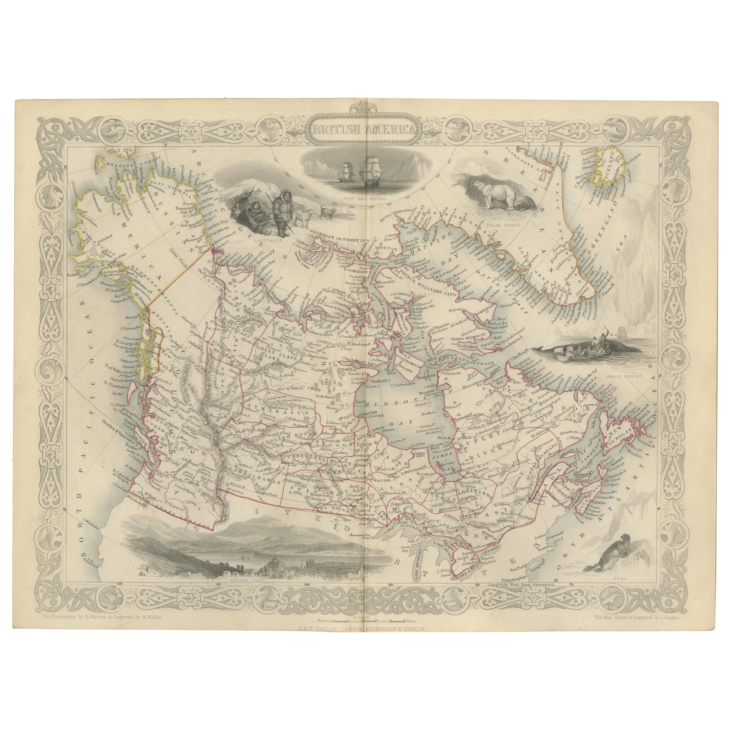 Carte ancienne d'Amérique britannique par Tallis « vers 1850 »