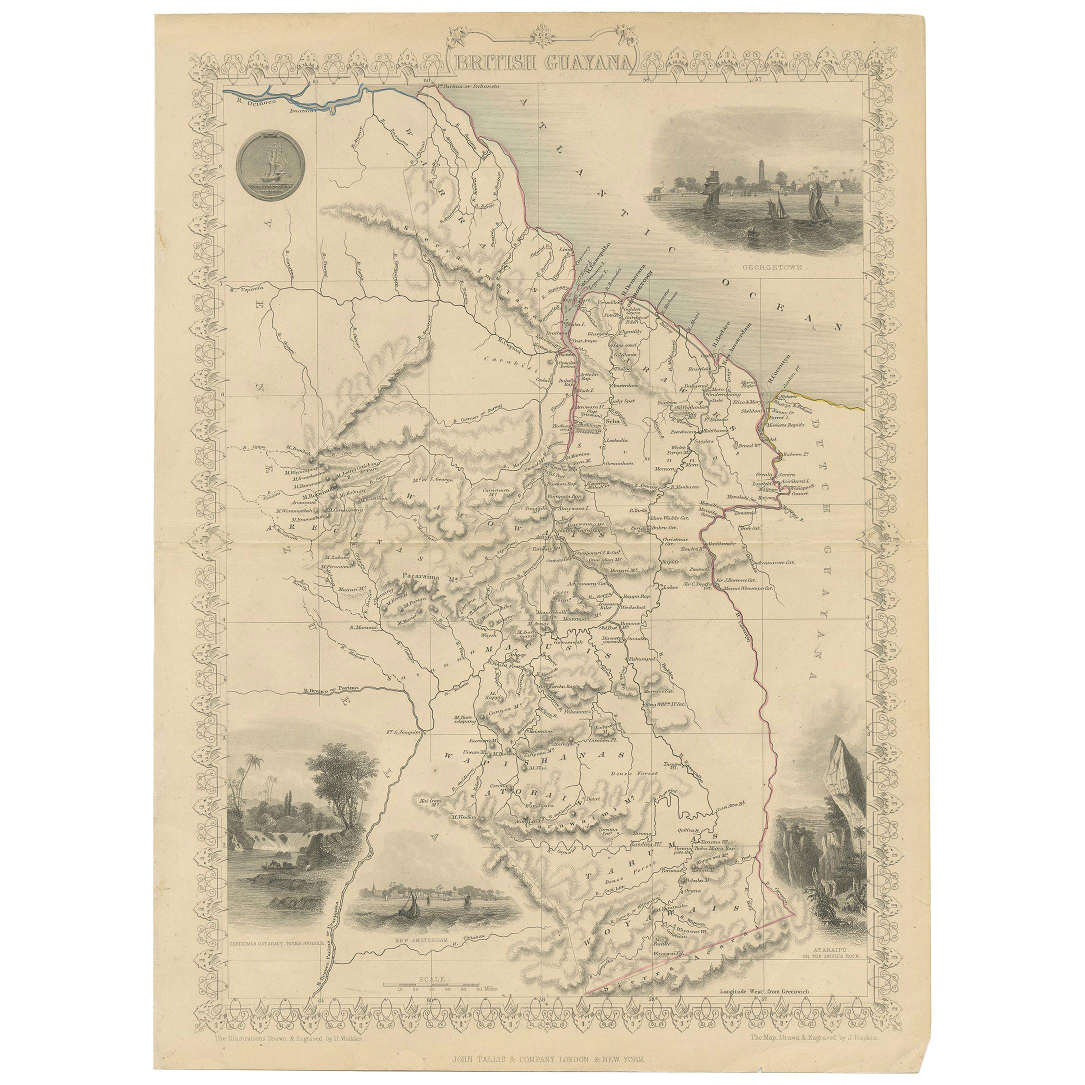 Antique Map of British Guayana by J. Tallis, circa 1851