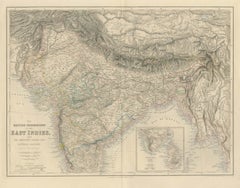 Antique Map of British India with Ceylon Continuation Inset, circa 1860