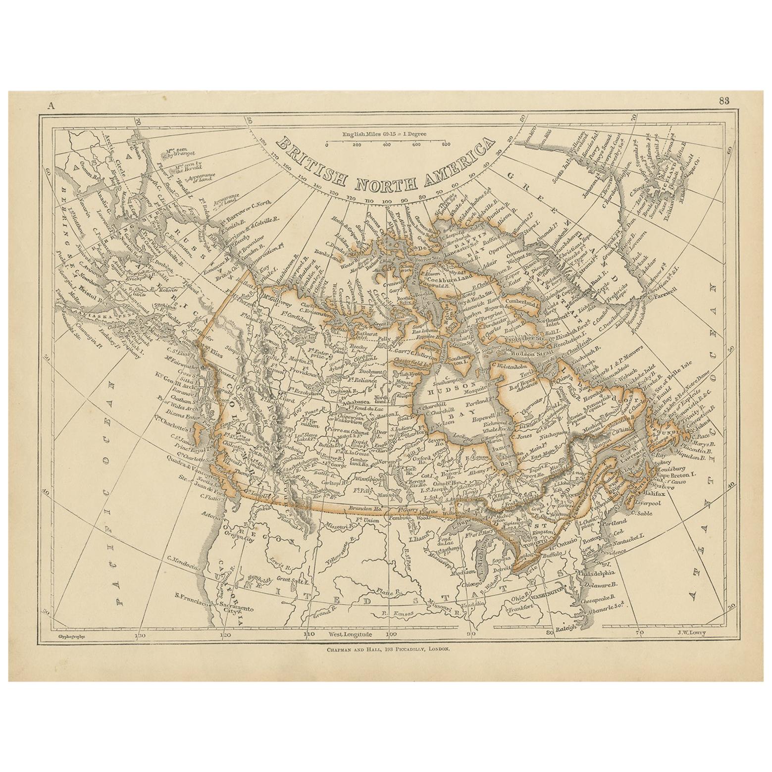 Antique Map of British North America by Lowry, '1852' For Sale