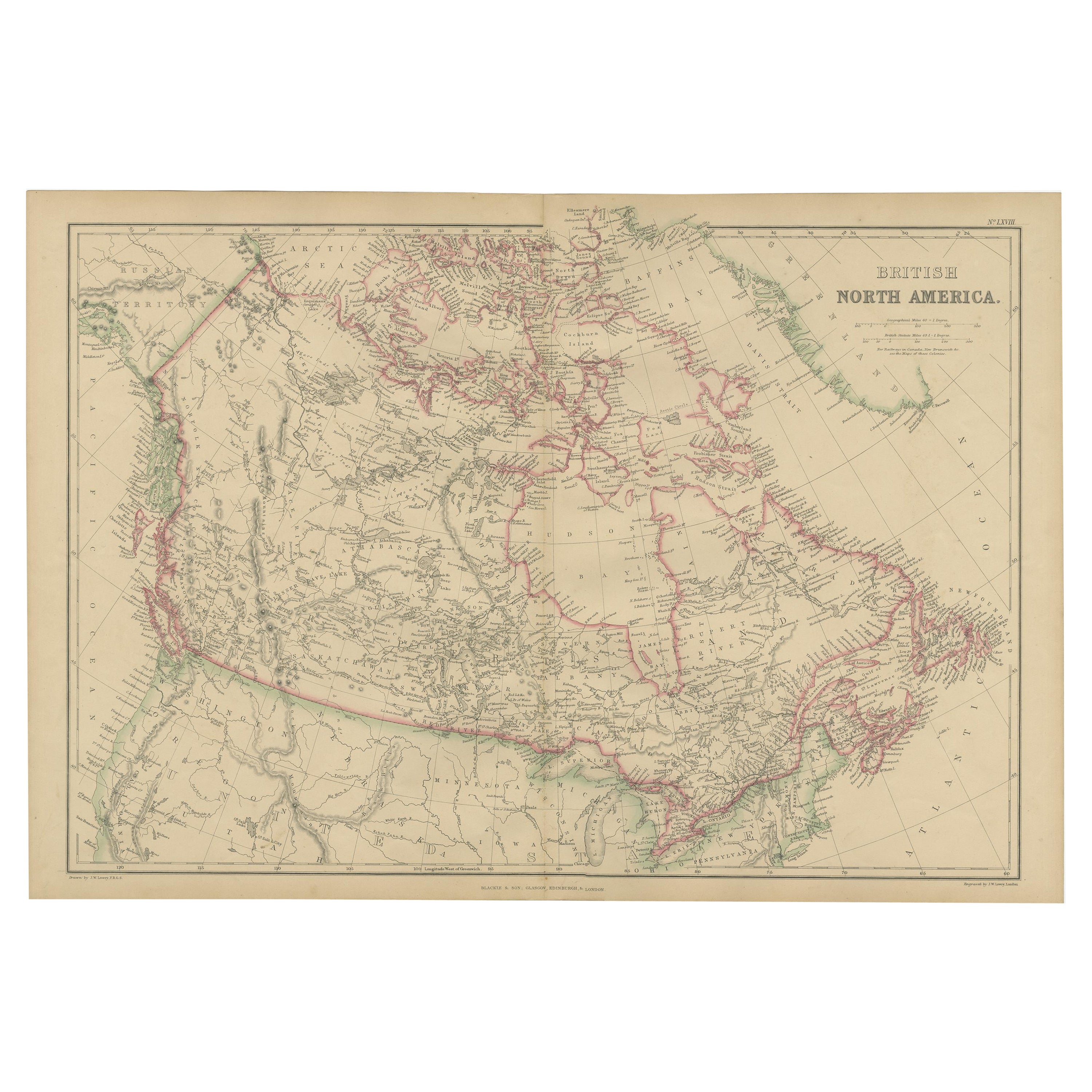 Carte ancienne d'Amérique du Nord britannique par W. G. Blackie, 1859 en vente