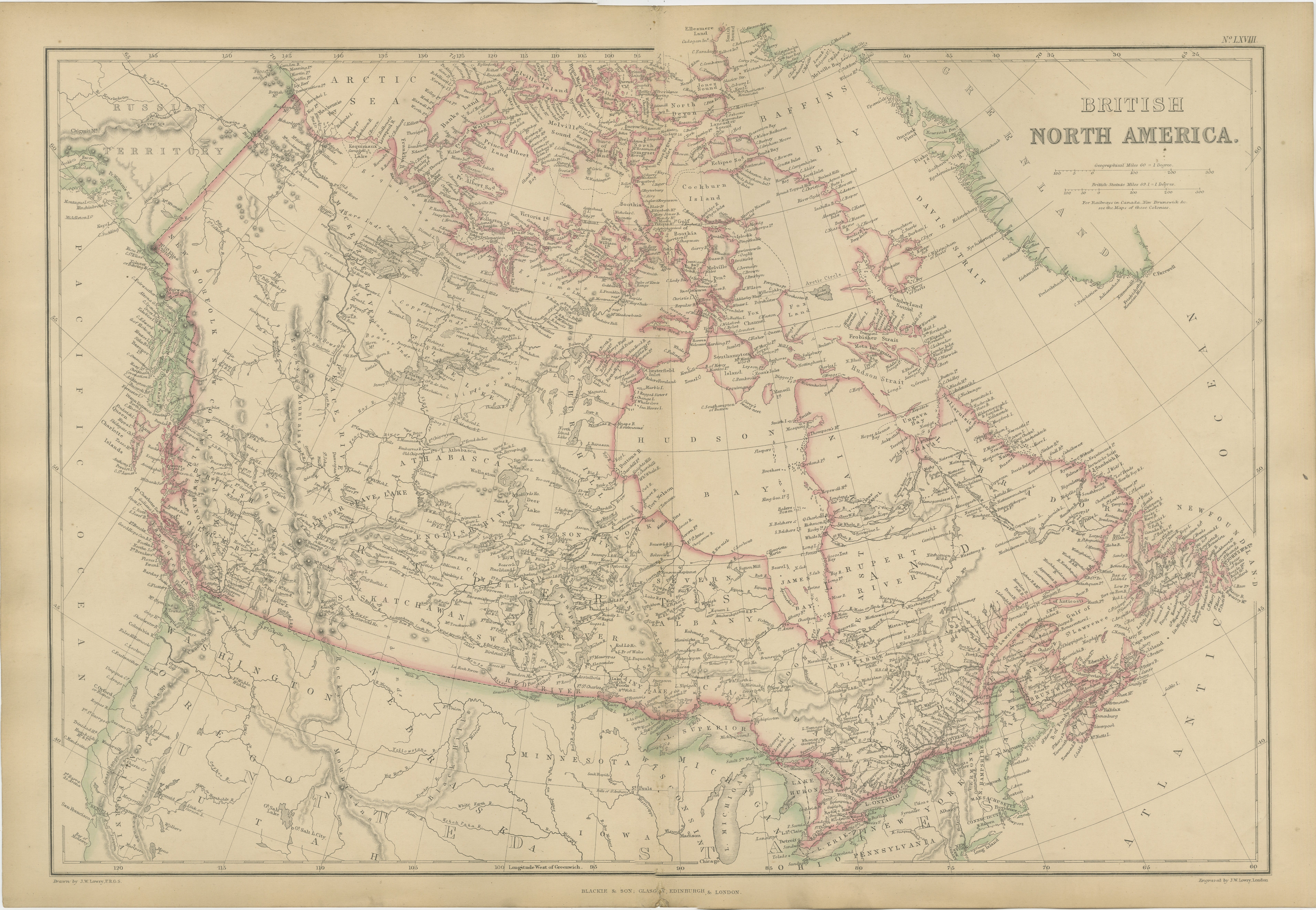 Antique Map of British North America, Canada and Hudson Bay, 1860