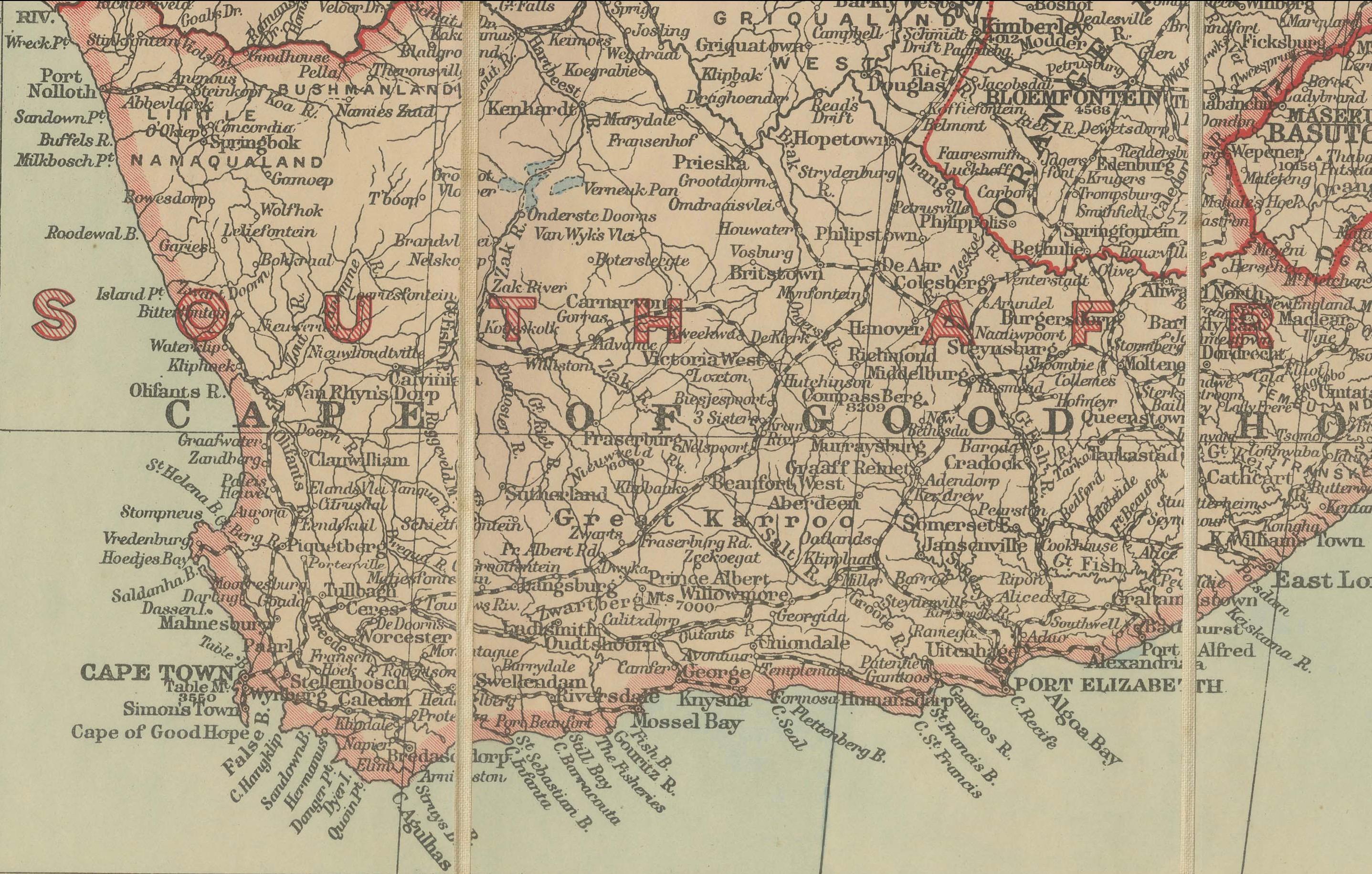 Mapa antiguo de Sudáfrica Británica - Territorios Coloniales y Ferrocarriles, c.1920s Inglés en venta