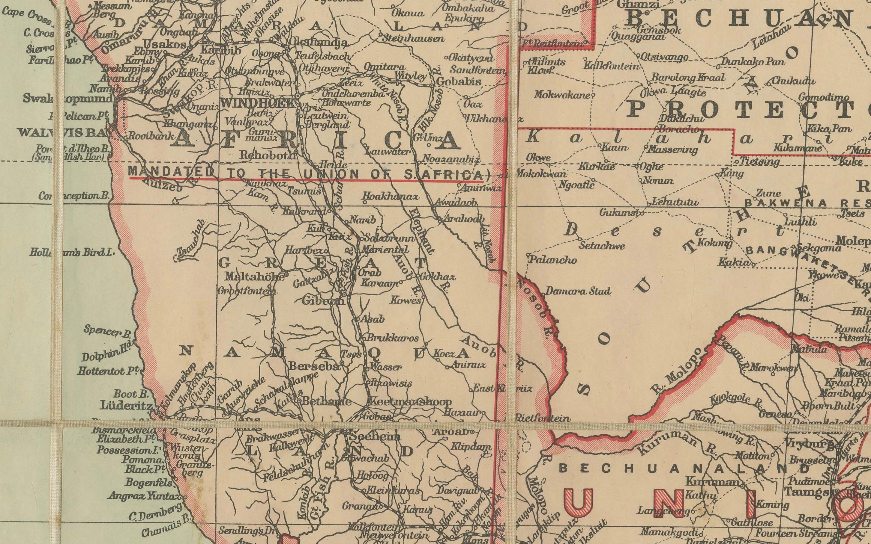 Mapa antiguo de Sudáfrica Británica - Territorios Coloniales y Ferrocarriles, c.1920s en Bueno estado para la venta en Langweer, NL
