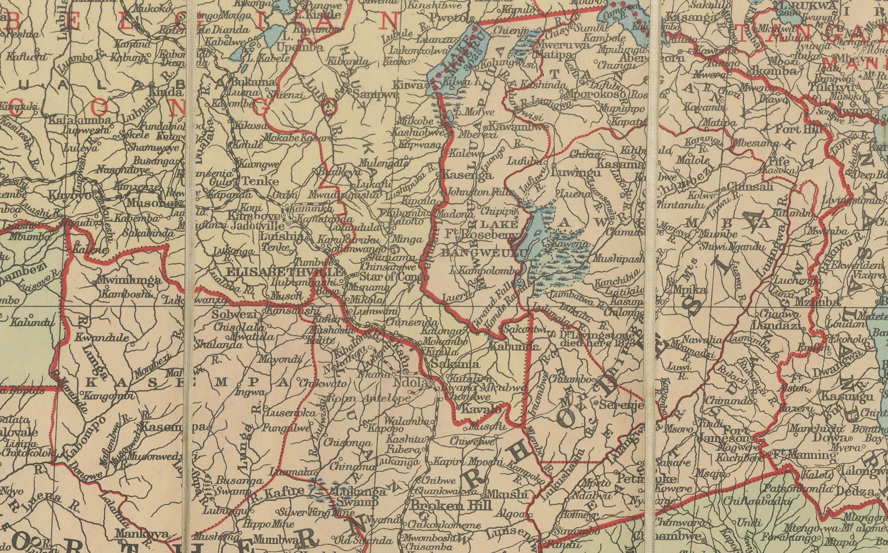 Mapa antiguo de Sudáfrica Británica - Territorios Coloniales y Ferrocarriles, c.1920s Papel en venta