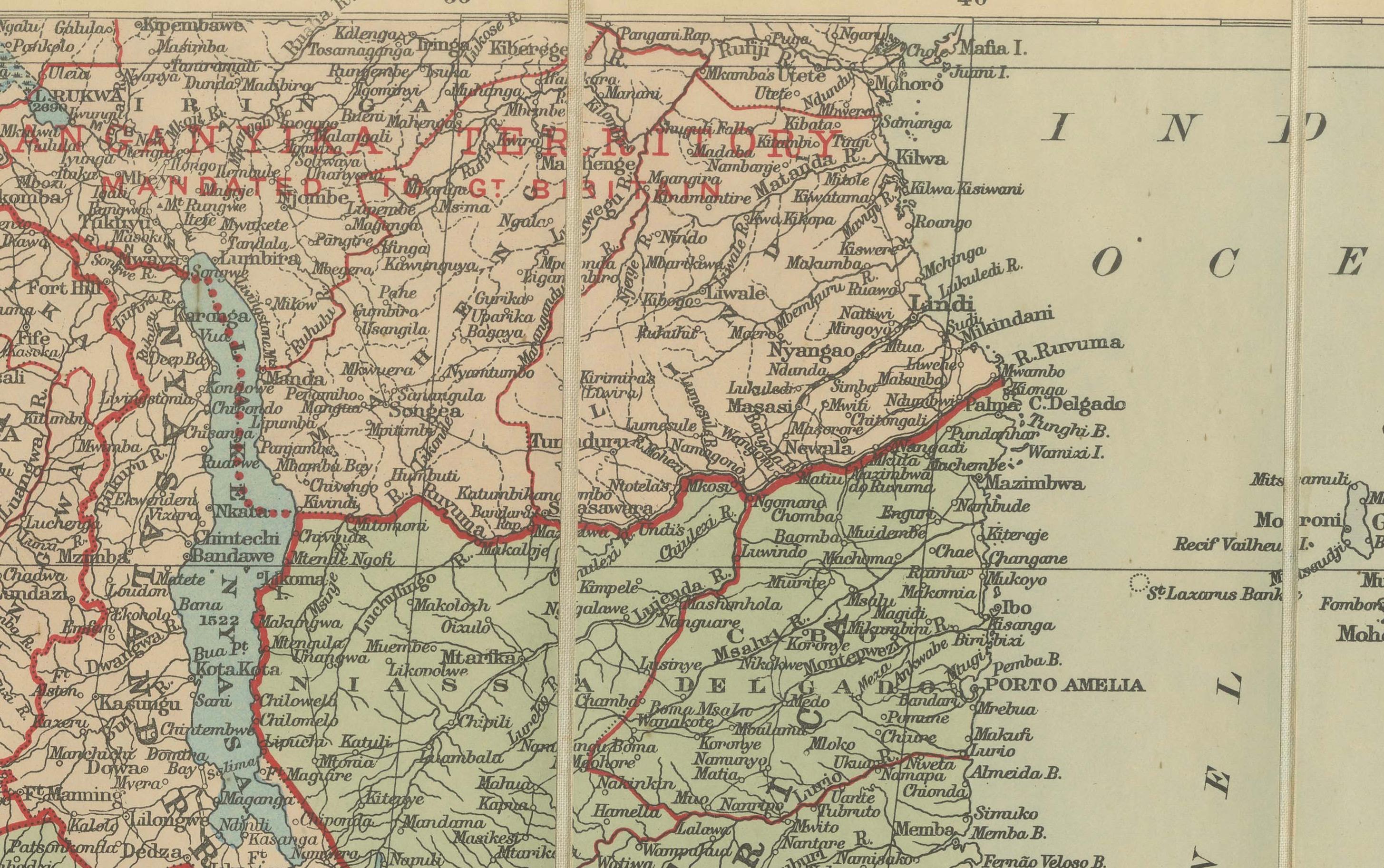 Mapa antiguo de Sudáfrica Británica - Territorios Coloniales y Ferrocarriles, c.1920s en venta 1