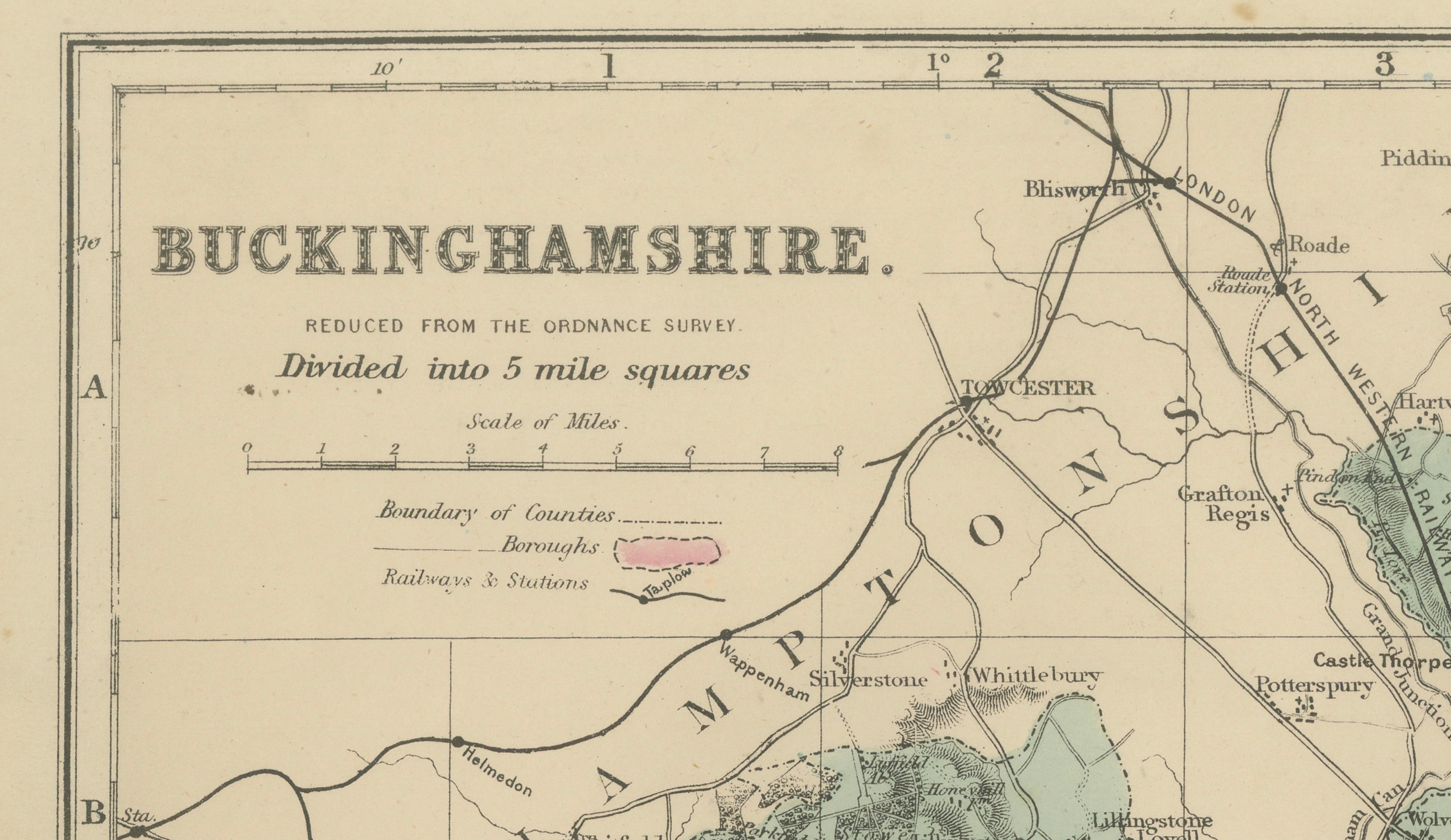 Antique Map of Buckinghamshire, 1885 – Victorian Railways & County Detail