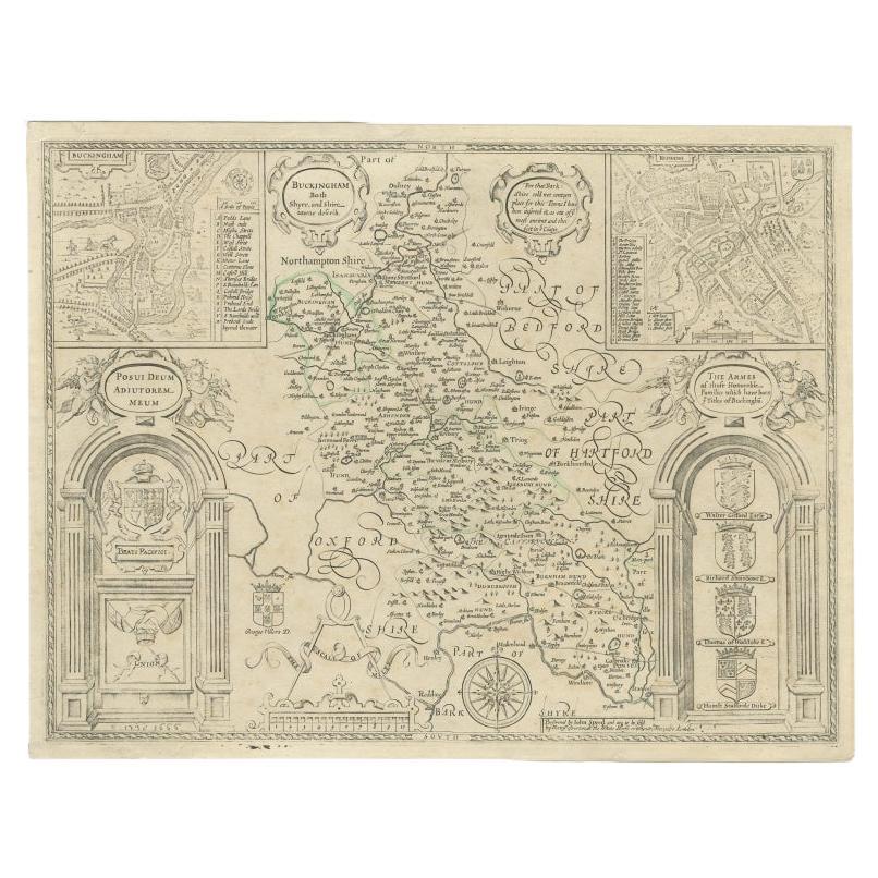 Antique Map of Buckinghamshire in England, 1743 For Sale