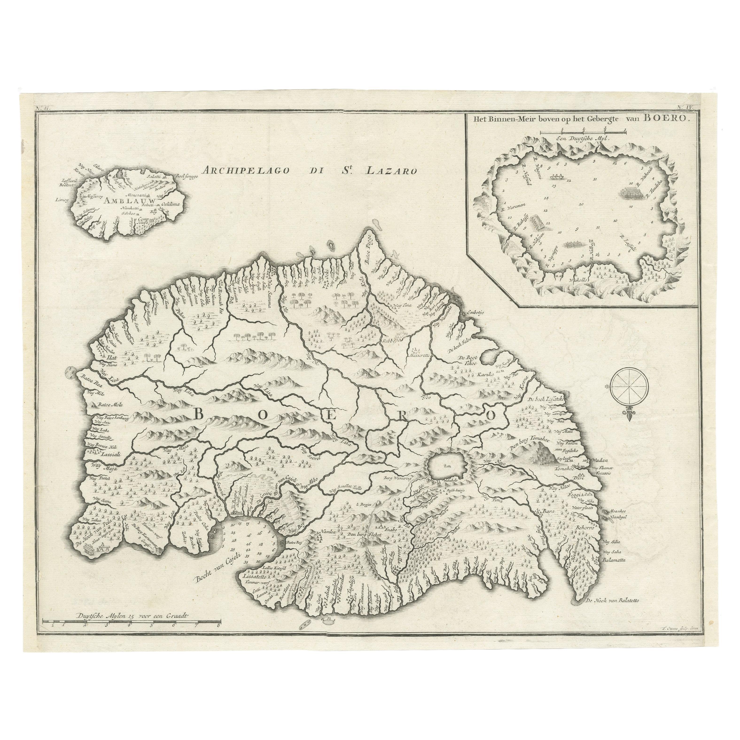 Antique Map of Buru Island, Indonesia, c.1725