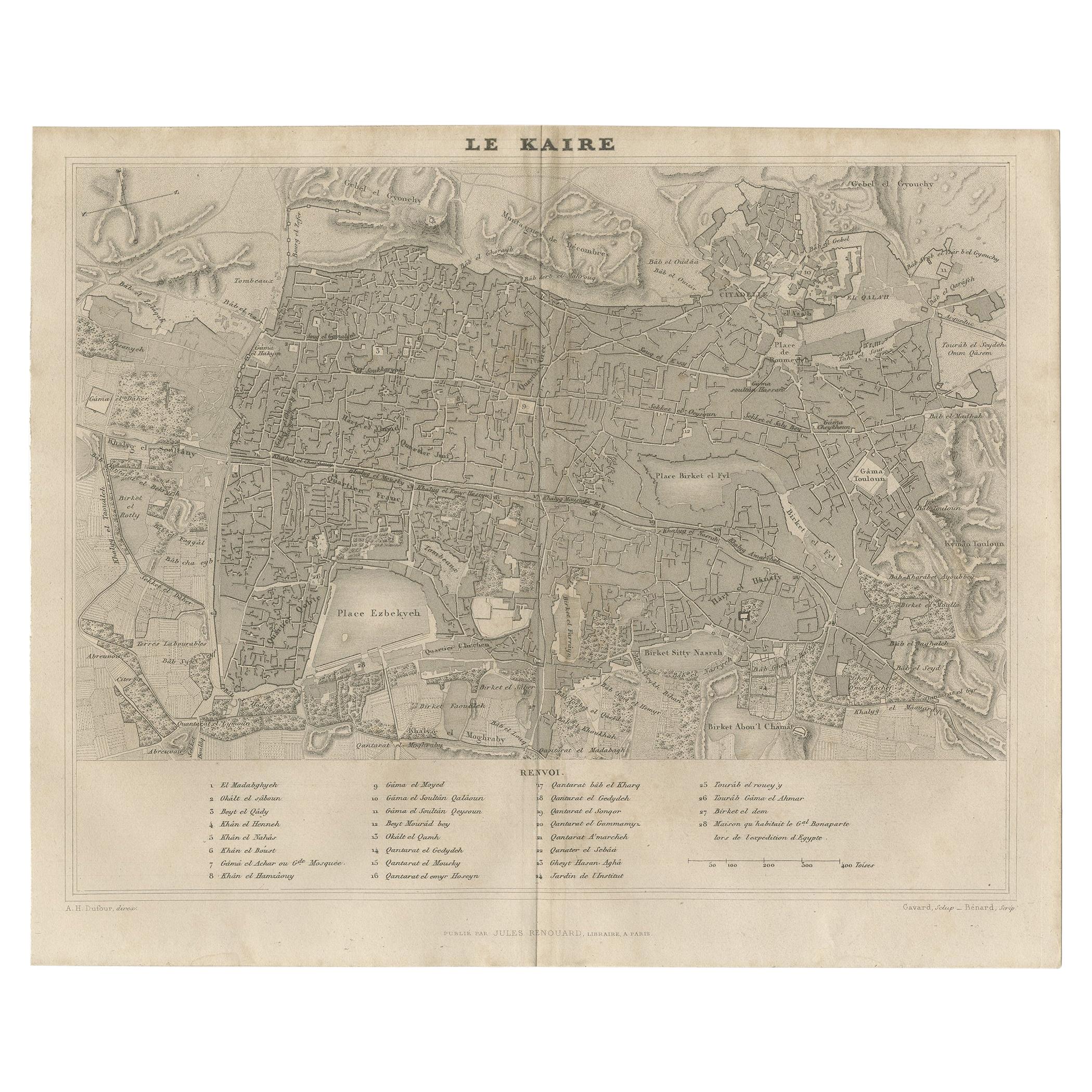 Antique Map of Cairo and Surroundings by Balbi '1847' For Sale