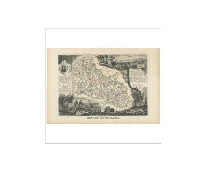 Antique Map of Calais ‘France’ by V. Levasseur, 1854 For Sale at