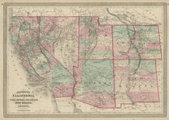 Carta geografica antica di California, Utah, Nevada, Colorado, Nuovo Messico e Arizona del 1872