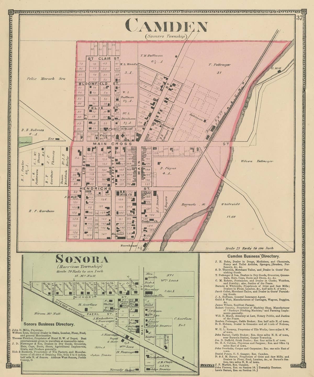 Antique Map of Camden and Sonora, 1871
