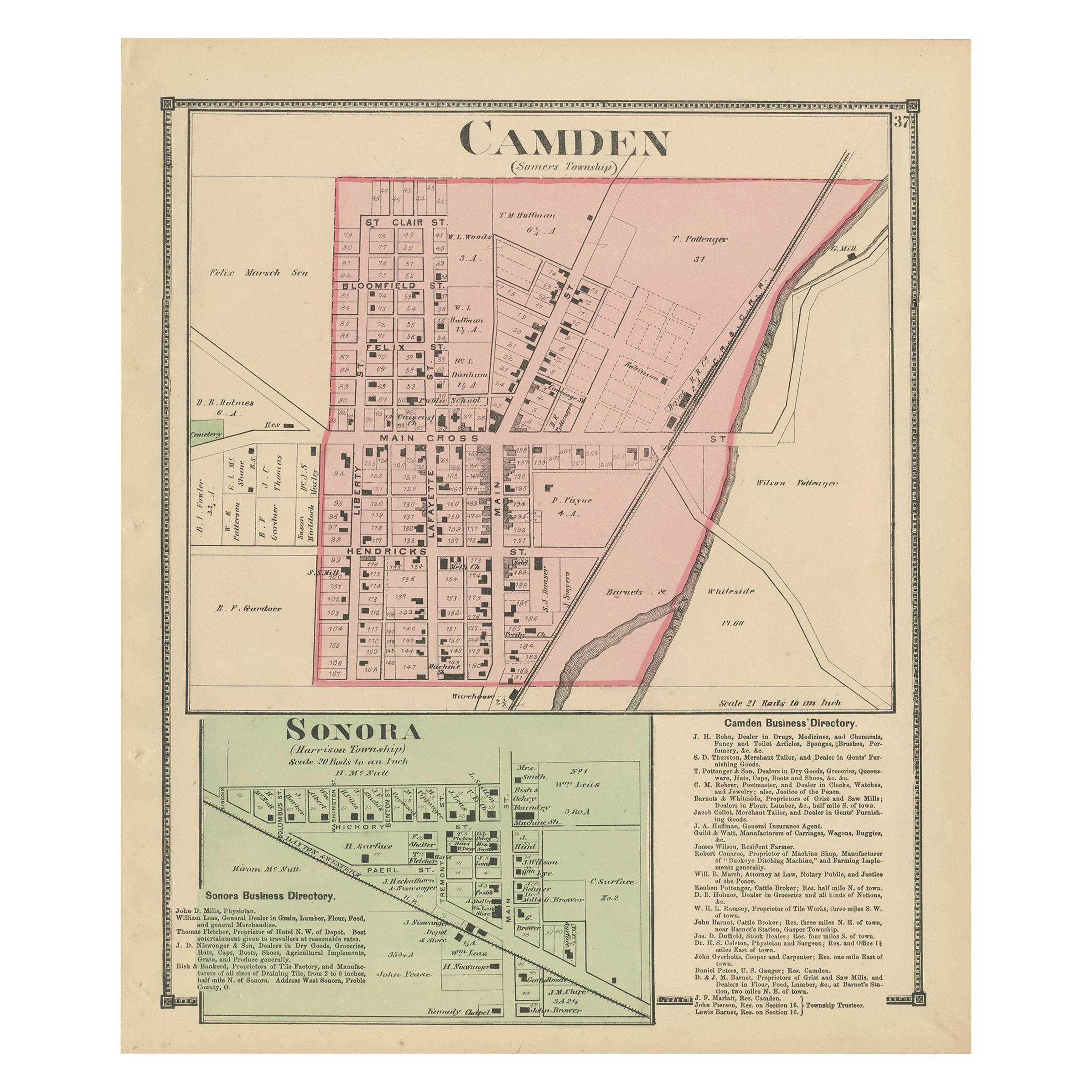 Antique Map of Camden and Sonora, 1871 For Sale