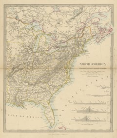 Antique Map of Canada and the United States with Canal Profiles, 1858