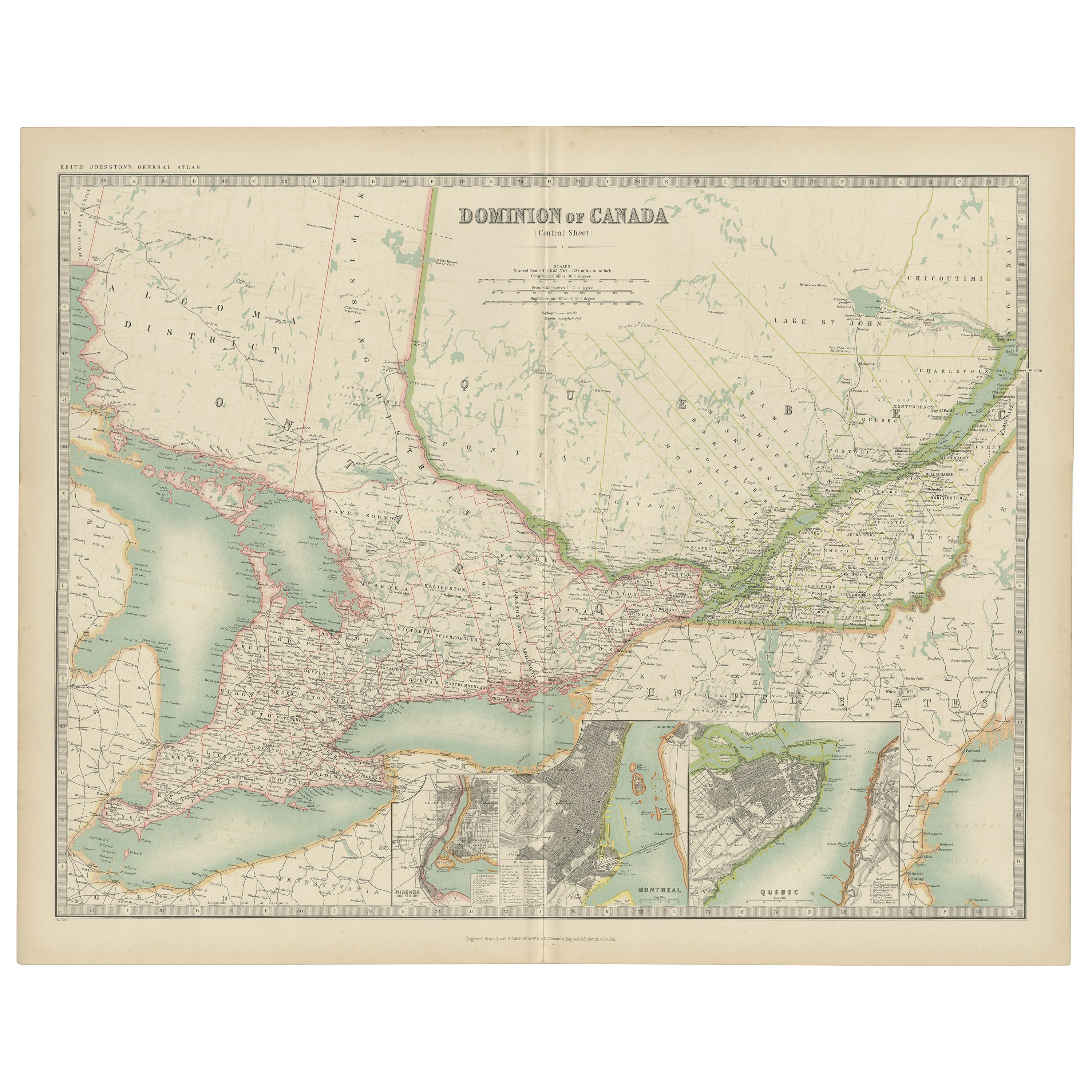 Carte ancienne du Canada par Johnston '1909'