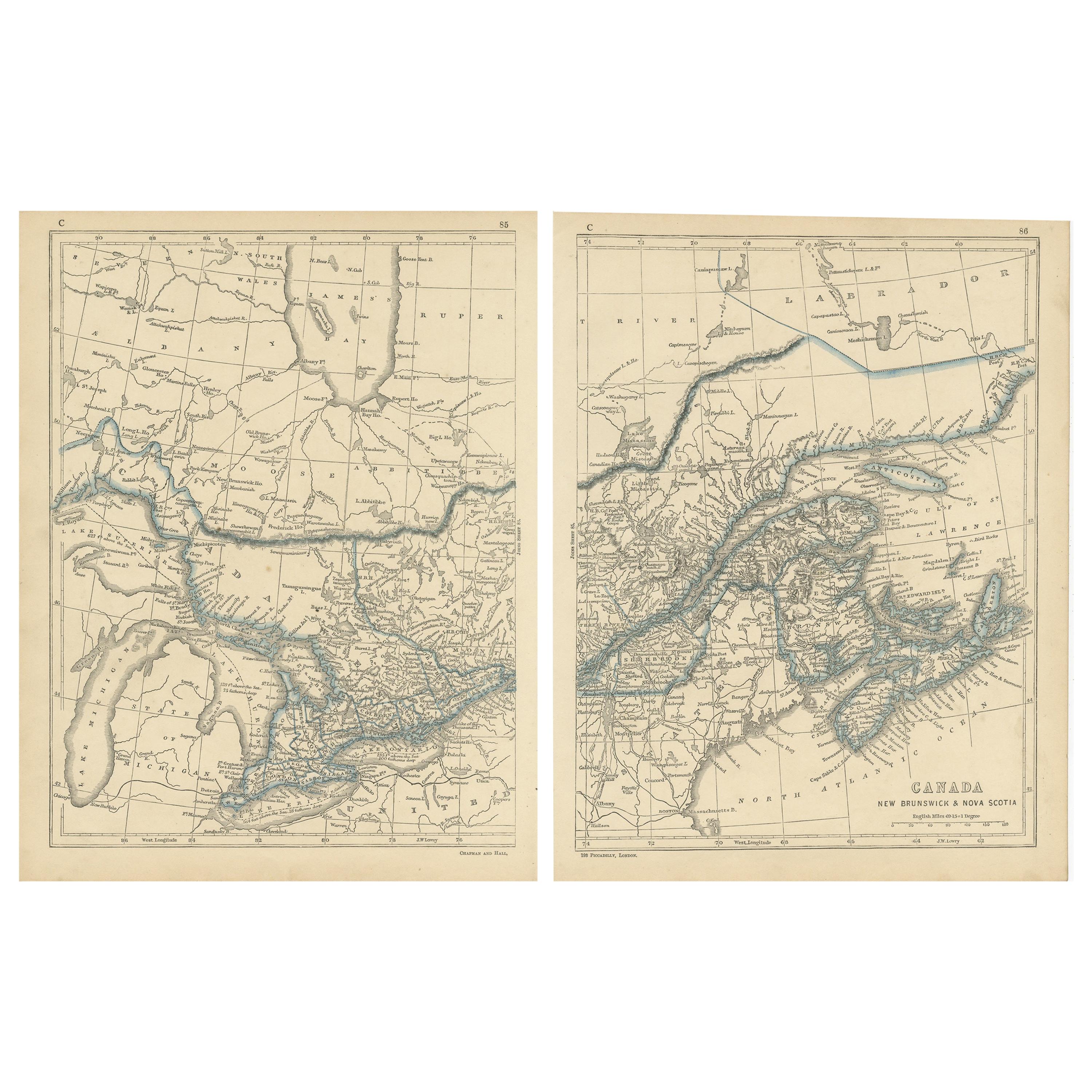 Carte ancienne du Canada, du Nouveau-Brunswick et de la Nouvelle-Écosse par Lowry, 1852