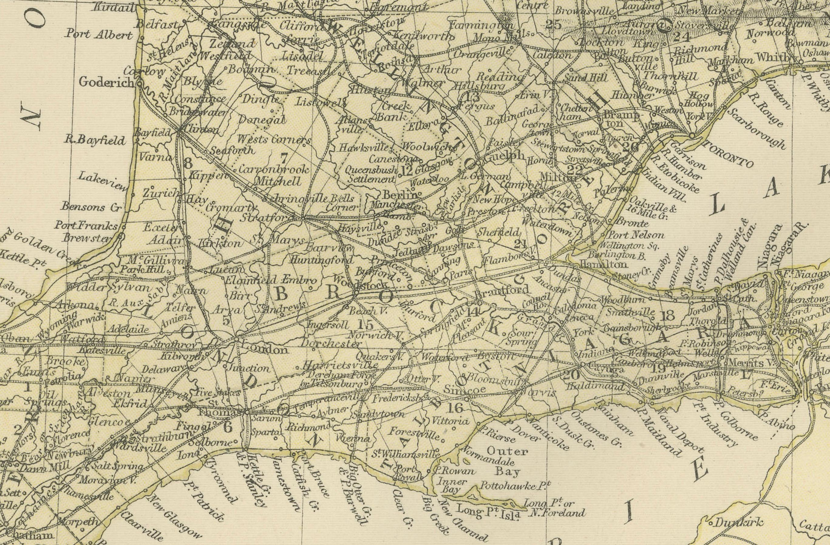 Antike Karte von Kanada, der Provinz Ontario und Teil von Quebec, 1882 (Spätes 19. Jahrhundert) im Angebot