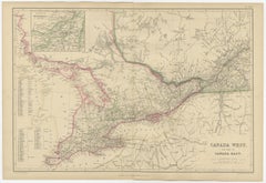 Canada West and Part of Canada East, Antique Map, Great Lakes Region, 1859