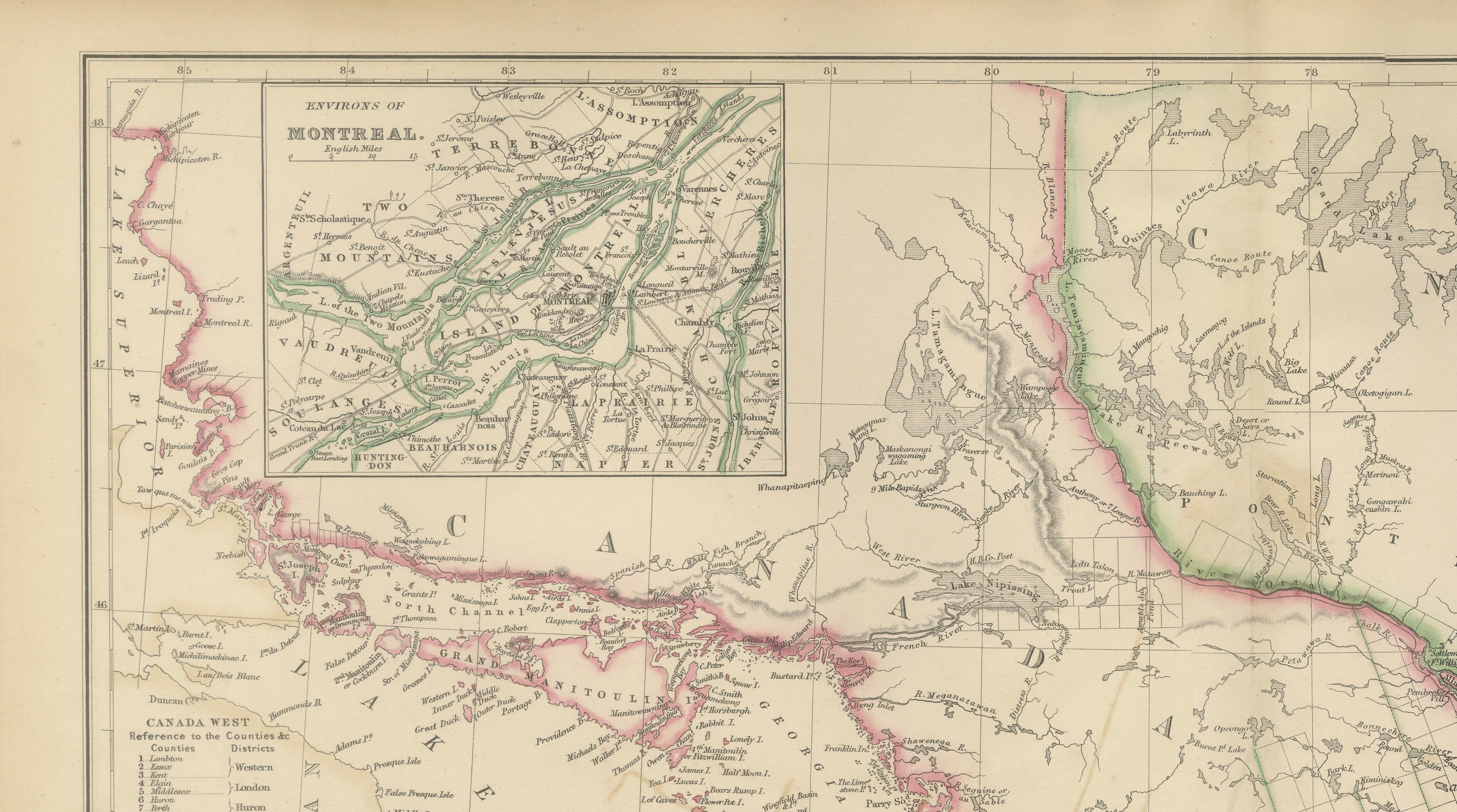 Antique Map of Canada West and Part of Canada East, Ontario & Quebec, 1860