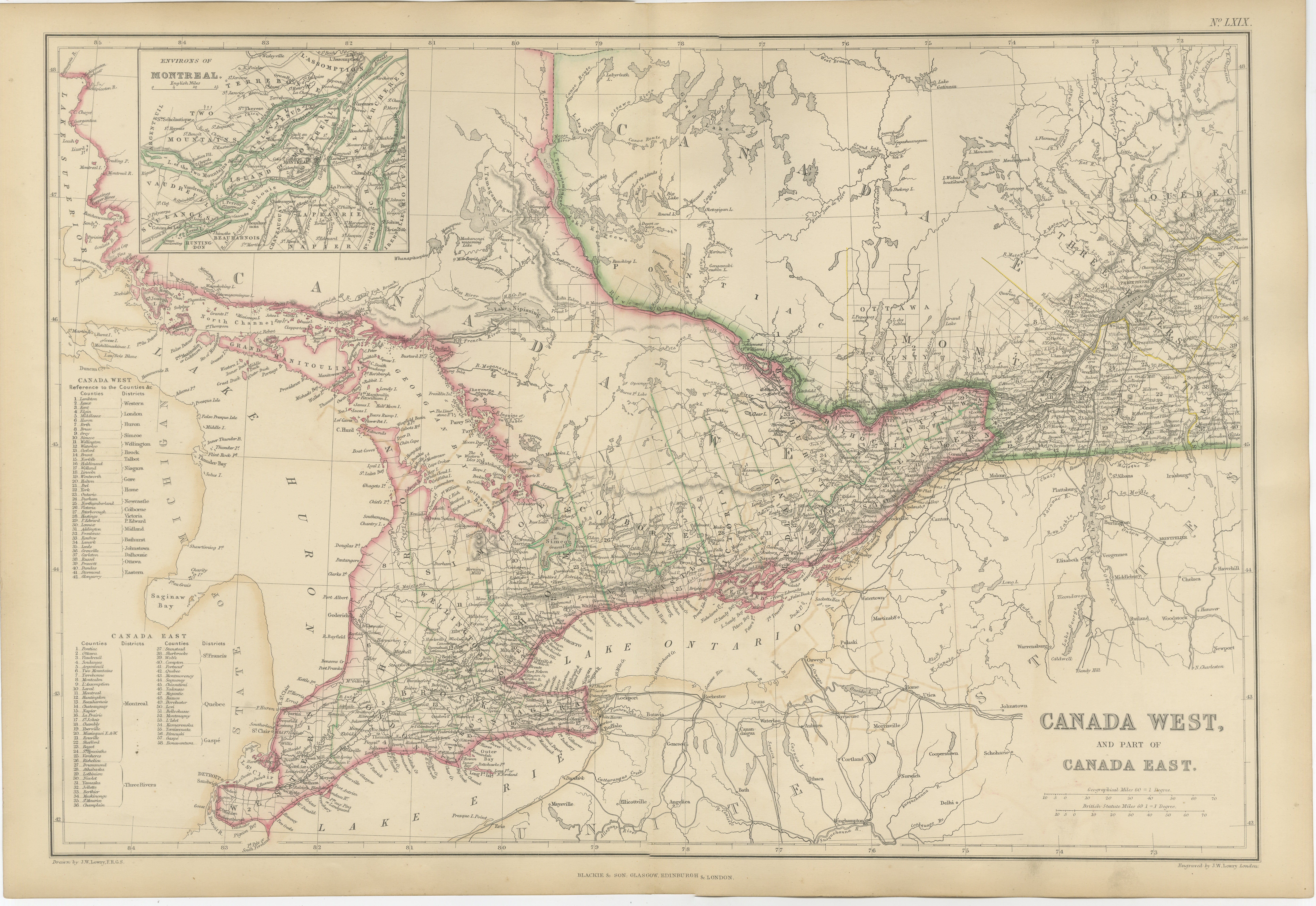 Antique Map of Canada West and Part of Canada East, Ontario & Quebec, 1860