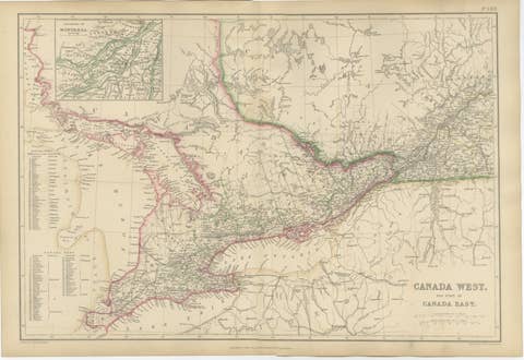Antique Map of Canada West and Part of Canada East, Ontario & Quebec, 1860