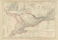 Antique Map of Canada West and Part of Canada East, Ontario & Quebec, 1860