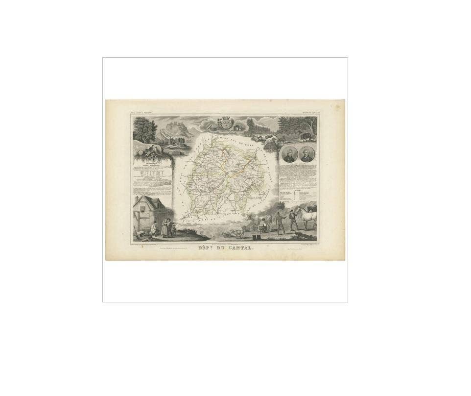 Antique Map of Cantal ‘France’ by V. Levasseur, 1854
