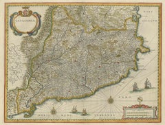 Antique Map of Catalonia by Blaeu, circa 1650