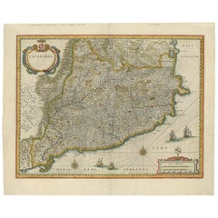 Antique Map of Catalonia by Blaeu, circa 1650