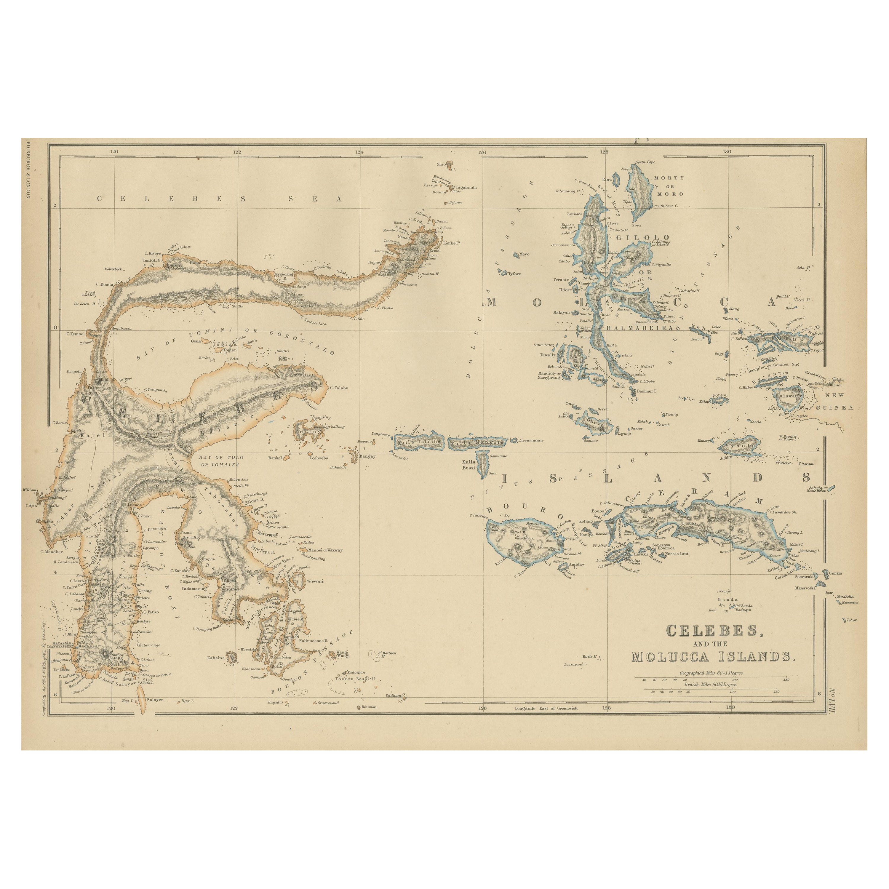 Antique Map of Celebes and the Maluku Islands by W. G. Blackie, 1859