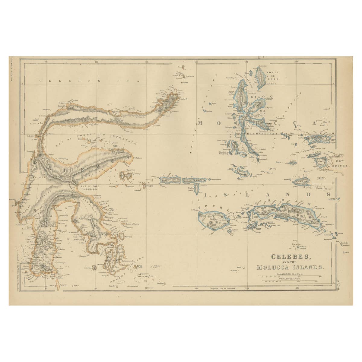Antique Map of Celebes and the Maluku Islands by W. G. Blackie, 1859