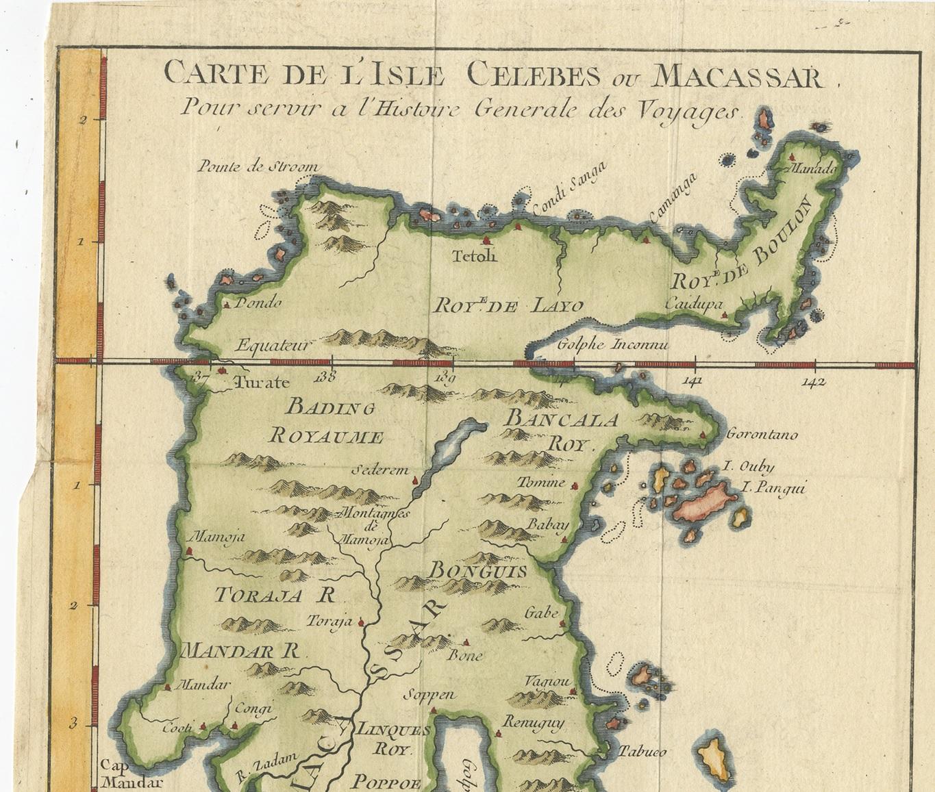 Europeo Carta geografica antica di Celebes 'Sulawesi, Indonesia' di Bellin, ciarca 1755 in vendita