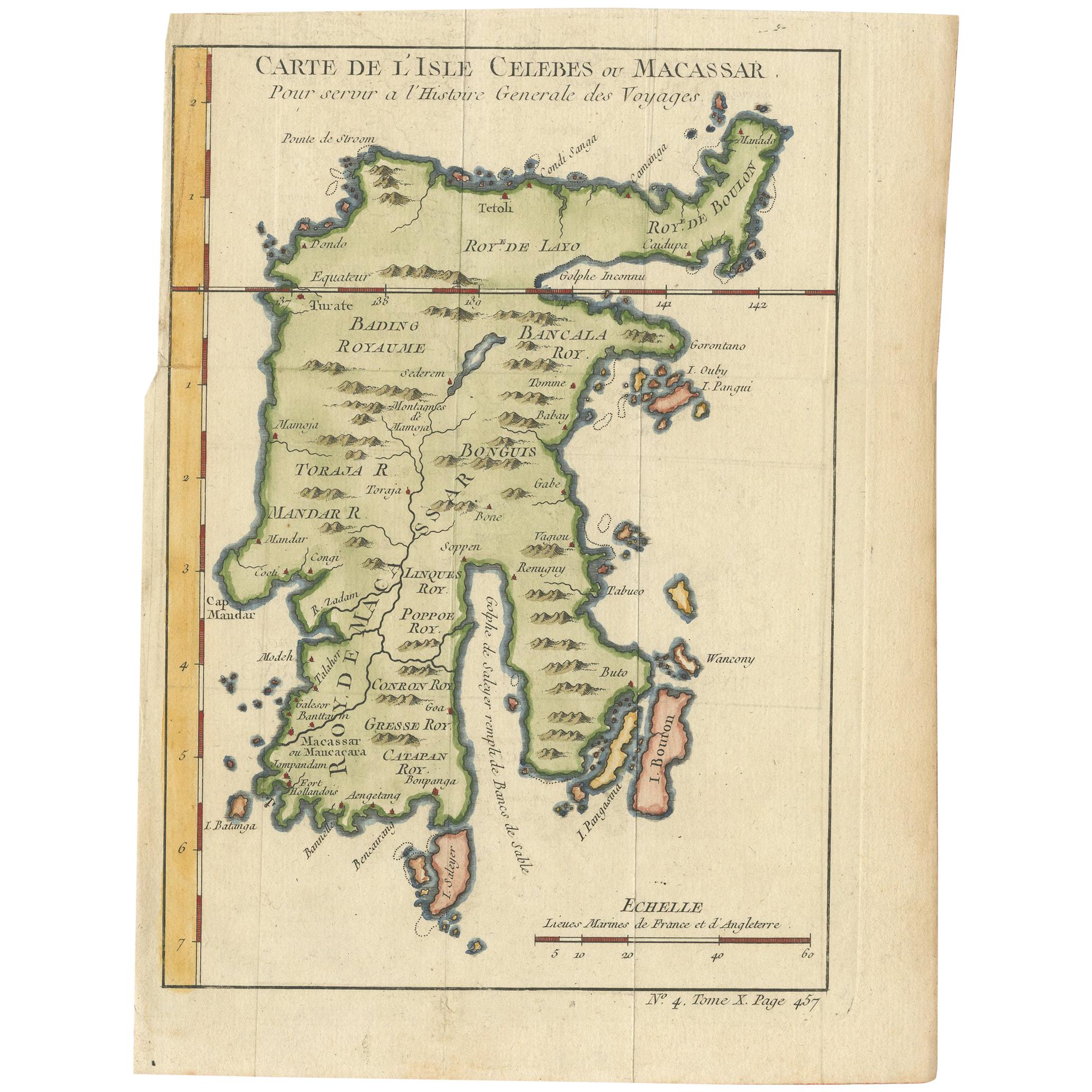 Antique Map of Celebes 'Sulawesi, Indonesia' by Bellin, ciarca 1755