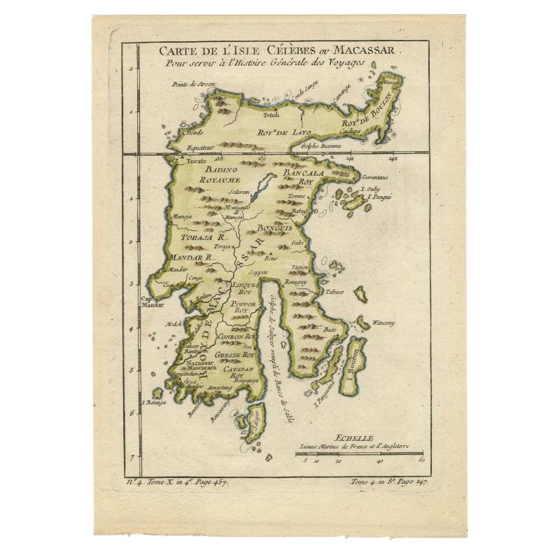 Antike Karte der Celebes-Insel „Sulawesi“, Indonesien, 1754 im Angebot